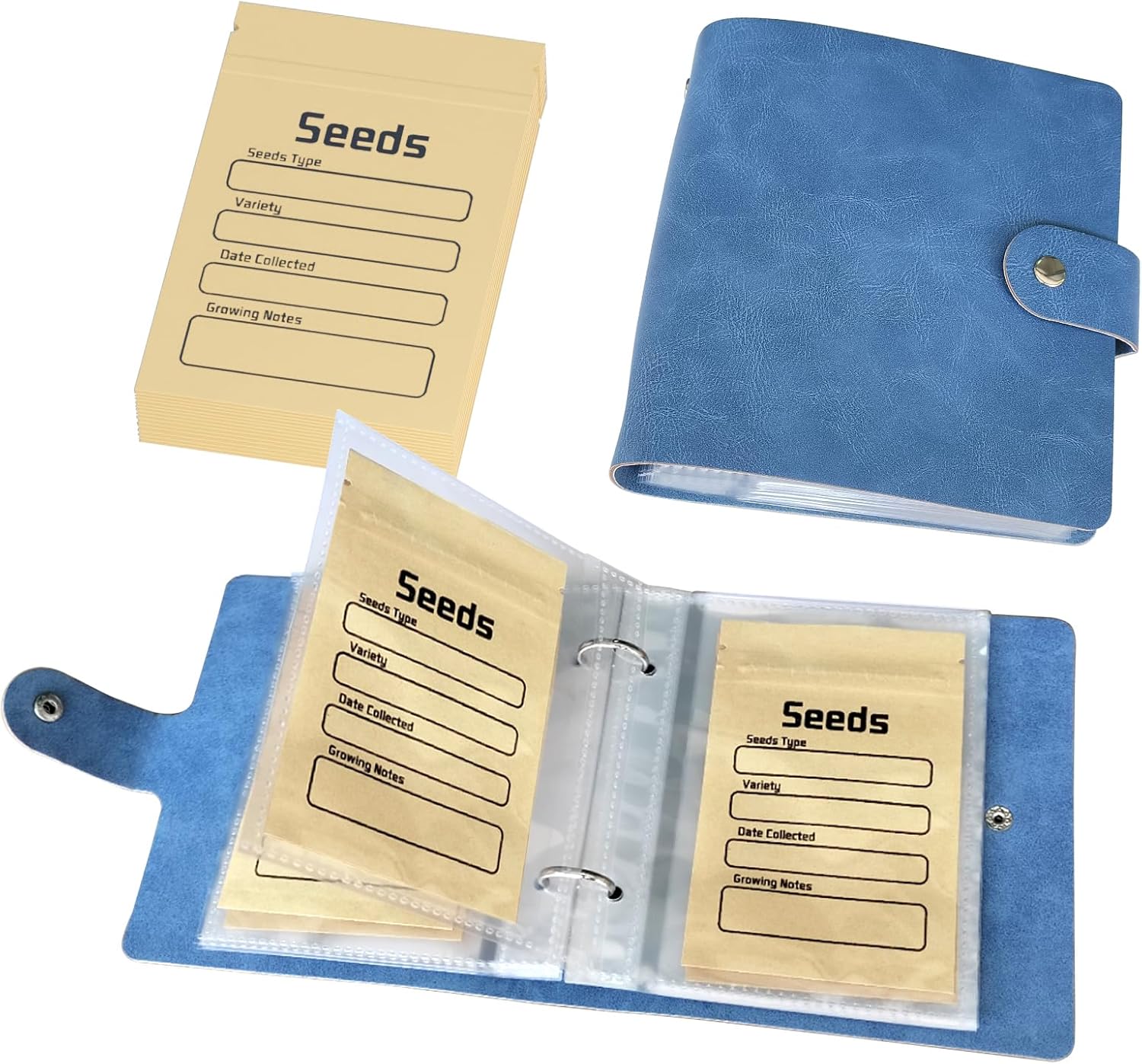 Seed Organizer Storage Binder with 50 PCS Resealable Seed Envelopes, Blue