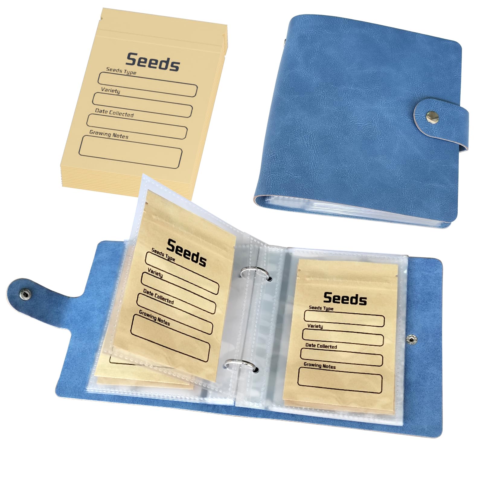 Carpeta organizadora de semillas con 50 sobres de semillas resellables, 50 bolsillos de almacenamiento, fundas transparentes de 3.5 x 5 pulgadas, ahorrador de semillas para los amantes del jardín