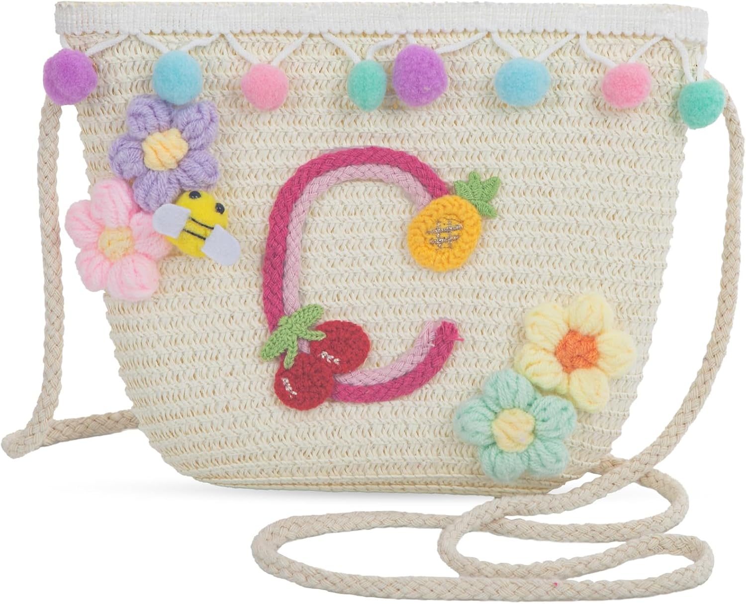 Letter Small Woven Straw Summer Beach Tote Bag for Women 2025,Woven Straw Beach Purse Shoulder Crossbody Bag for Women 2025