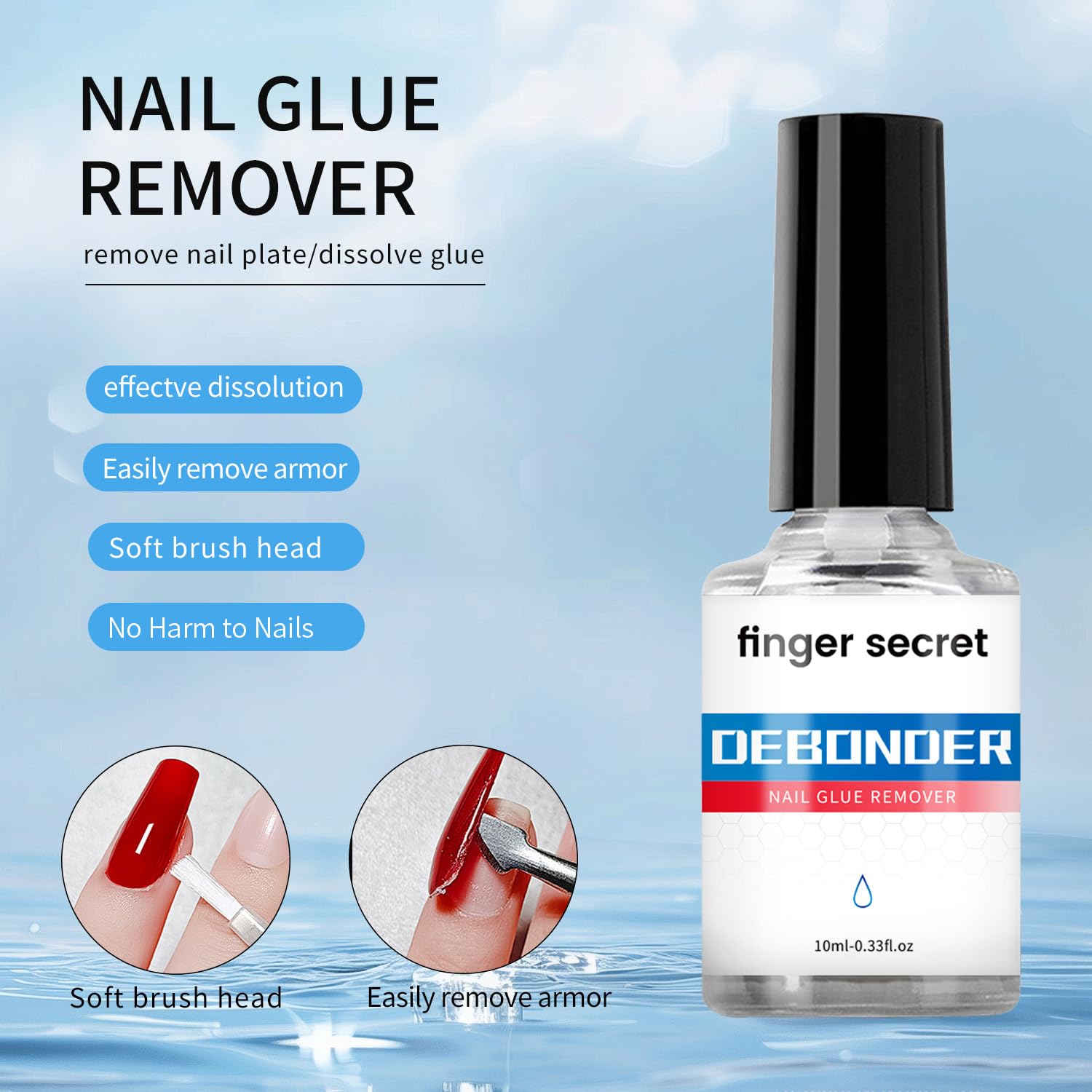 Nail Glue Remover for Press on Nails 0.34 FL.OZ, False Nail Tips Nail Glue for Acrylic Nails French Tip Nail Nail Tips Almond Shape Remover Small and Portable Gel-Breaking Agent