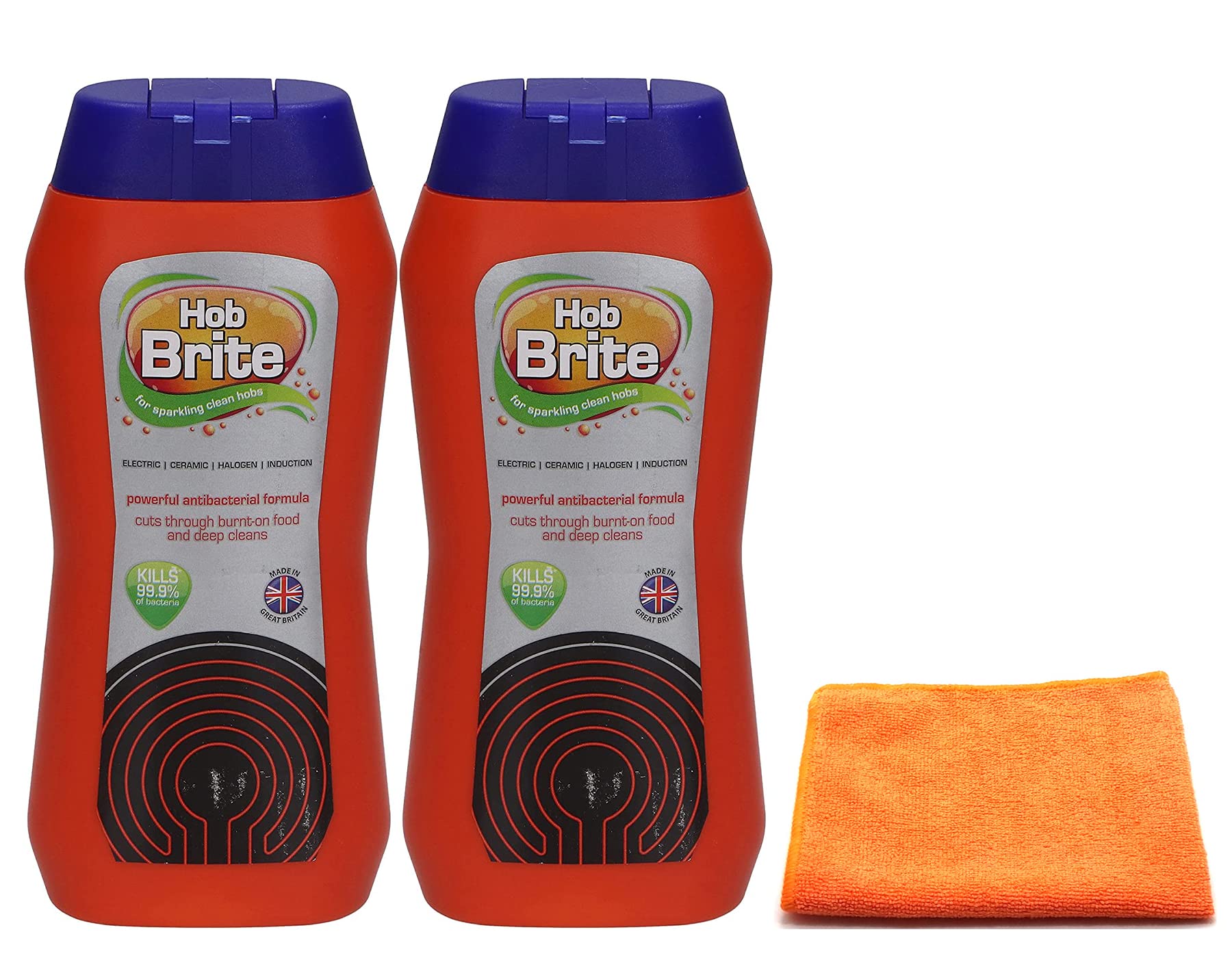 2X Hob Brite Hob Cleaner Lemon Sherbet (2X 250 ML), Ceramic, Electric, Halogen and Induction Hob Cream Cleaner with Microfibre Cleaning Cloth- Packaging May Vary