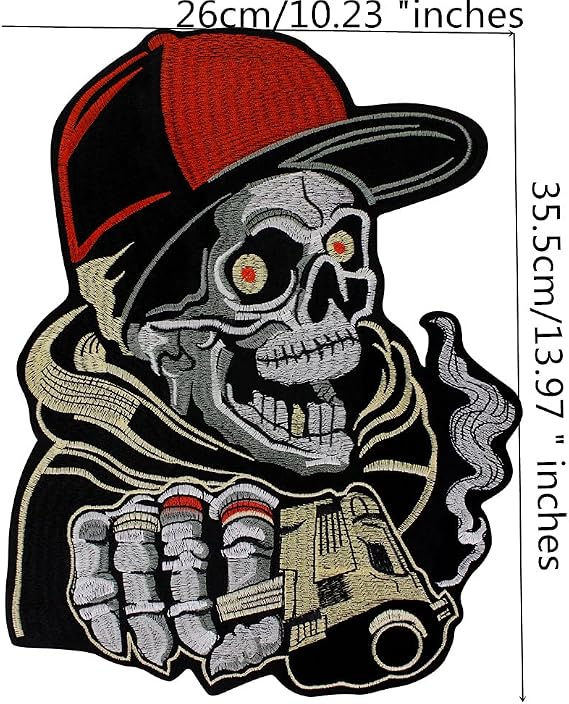 Embroidery Patch Large Back Biker Patches Skull with hat Fabric Sticker Iron on or Sew on for Baseball Clothes DIY Cool Badges