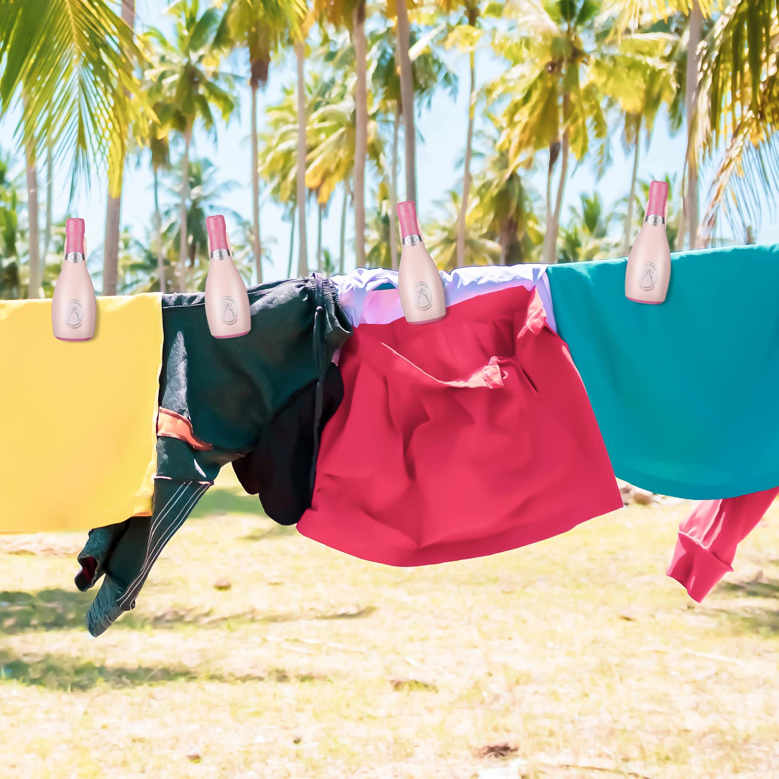 Set di 4 mollette per asciugamani da spiaggia per sedie colorate Champagne e Margarita in vetro, mollette per vestiti, per patio estivo e piscina, accessori per lettini da crociera (champagne