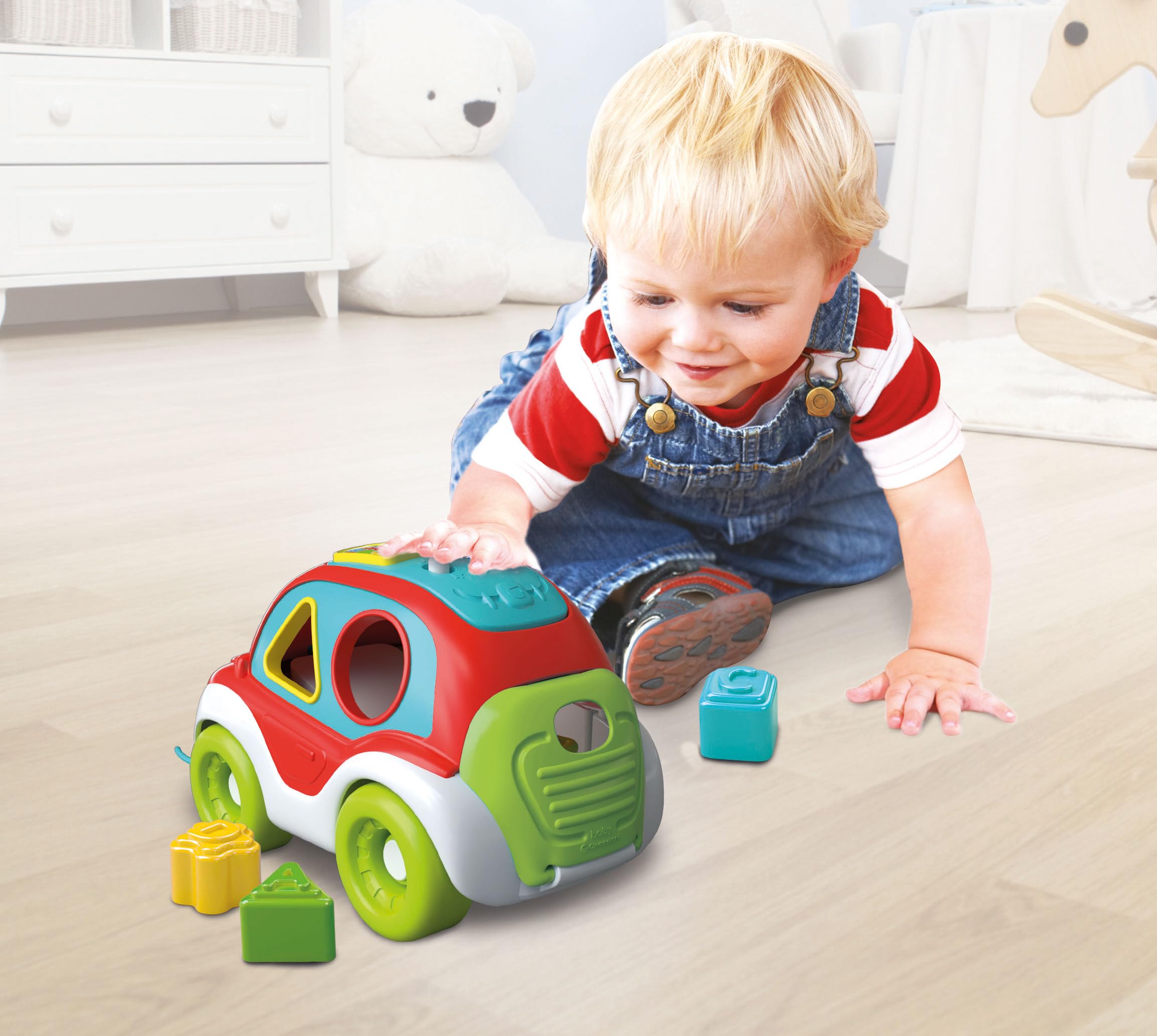 Clementoni 61557 Tony, Formes et Couleurs Voiture avec Plusieurs pièces à Clipser, chansons et Contenu éducatif, pour bébés à partir de 9 Mois