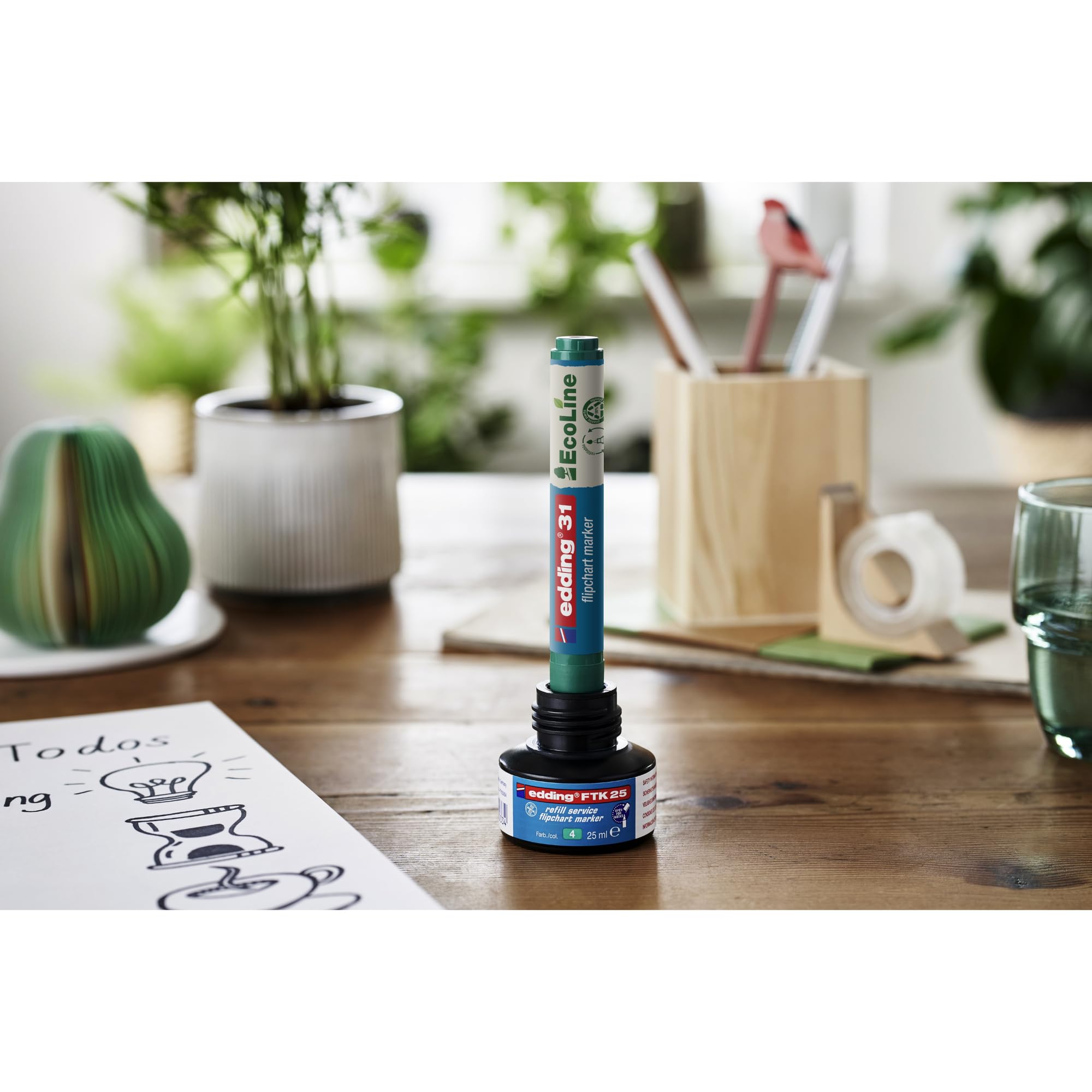 edding 31 EcoLine flipchart kalemi, kırmızı, 1 kalem, yuvarlak uç, yeniden doldurulabilir