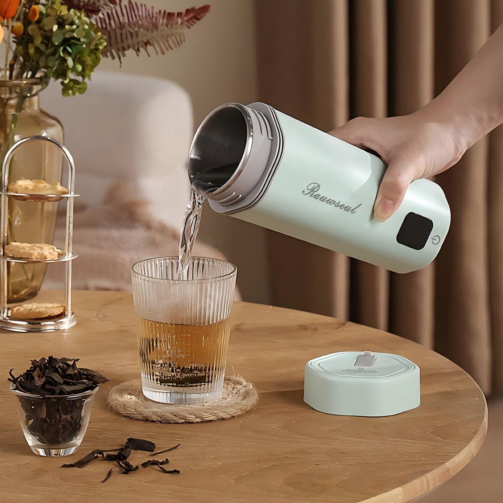 Kleine elektrische waterkoker 350 ml, instelbare temperatuur 45 °C ~ 100 °C, 300 W snelkokende beker, one-touch-bediening, anti-droogbranden, geen batterij, vereist stekker