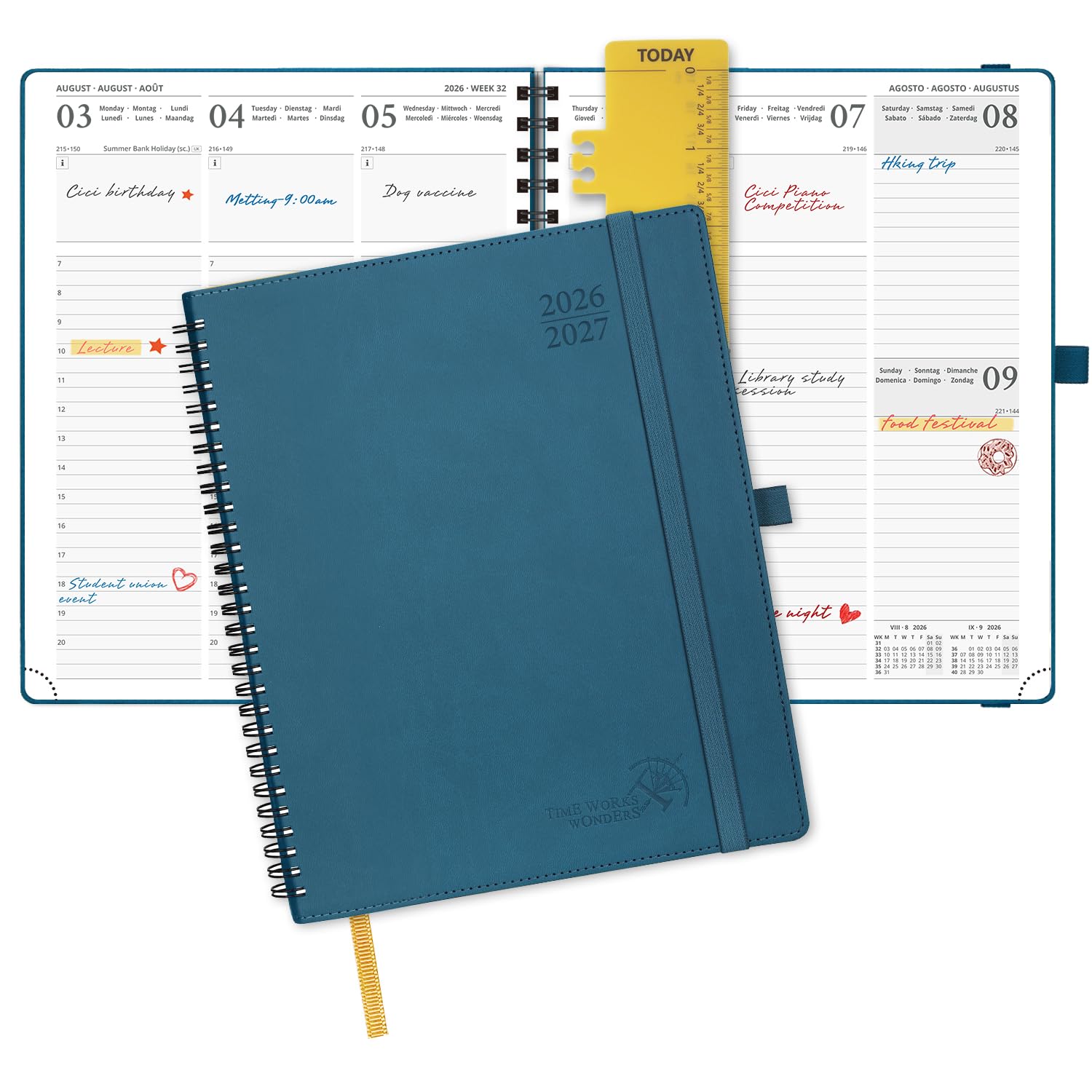 POPRUN Academic Diary 2026-2027 Week to View Large (26.5x21.5 cm) Soft Cover Spiral 17 Months (Aug'26 - Dec'27) Mid Year 26/27 Vertical Weekly Planner(Night Sky Blue)
