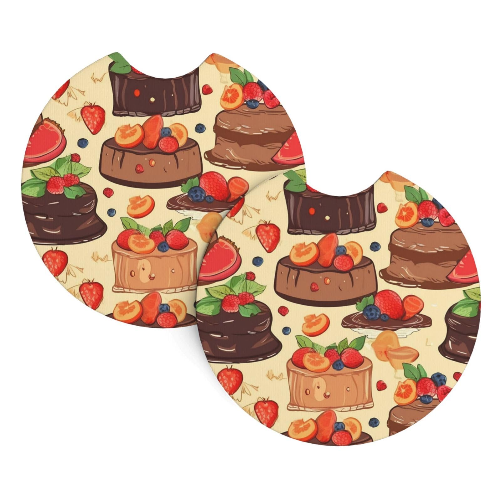 2 Pack Car Coaster for Cup Holders Fruit Cakes Car Cup Coaster 2.7" Neoprene Non-Slip Automotive Cup Mat Universal Auto Car Interior Accessories for Women Men Cup Pad