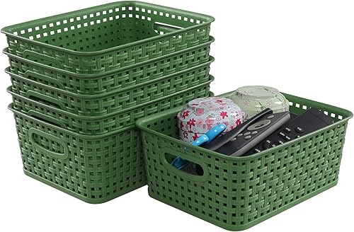 Miniatura 7 de Cesta de almacenamiento de plástico tejido, 10.03 x 7.55 x 4.09 pulgadas, juego de 6 verde