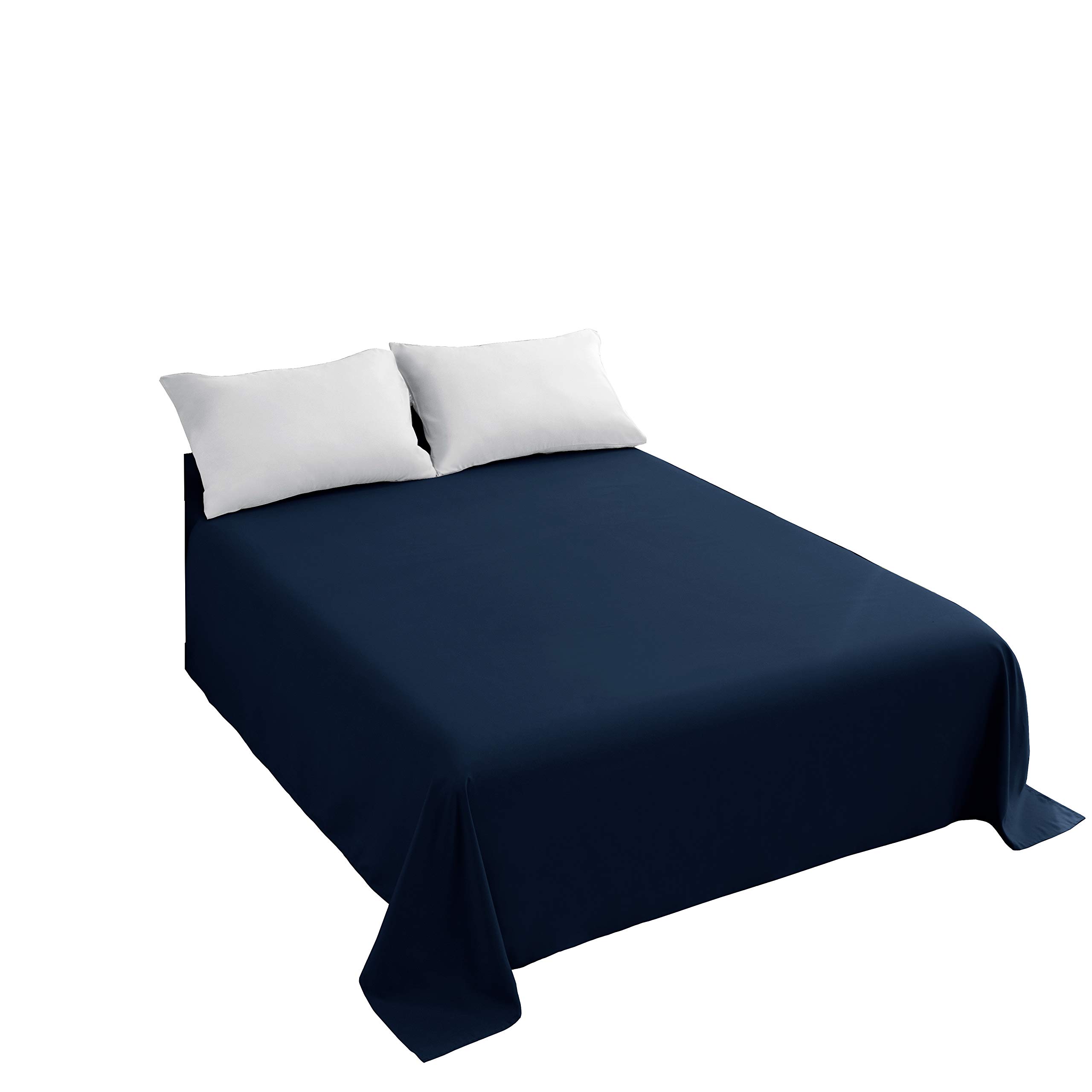 Sfoothome Bed Flat Sheet - Ultra Soft and Wrinkle, Fade, Stain Resistant Top Sheet, Full Size, Navy Blue