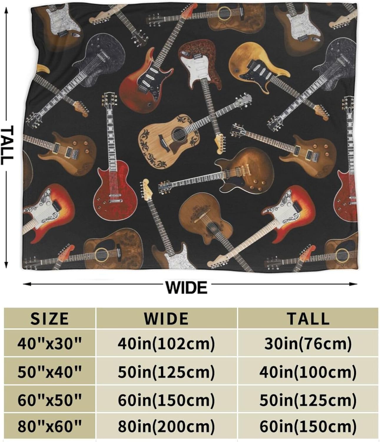 Music Musical Guitar Flannel Throw Blanket Lightweight Soft Warm Bed Throws for Home Couch Room Sofa Office Travel Camping Dorm Decor Adults Kids Gifts 50x40 Inch - Image 4