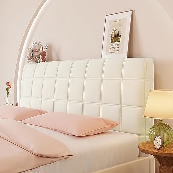 Headboard Cover King Size, Stretch Bed Headboard Slipcover, Thicken Dustproof Quilted Bed Headboard Protector Cover for Dormitory Bedroom Decoration Headboard,Beige,120cm