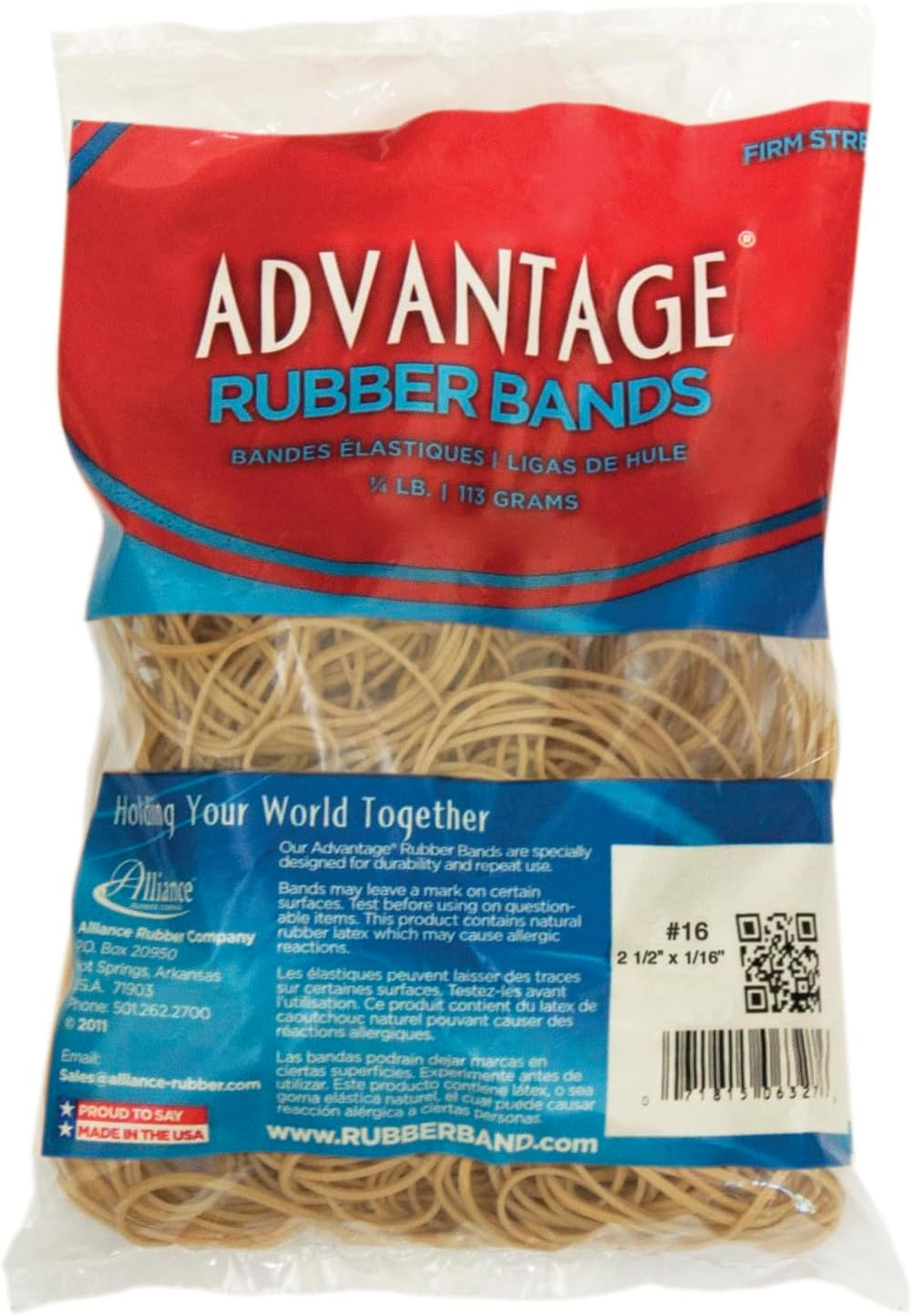 Alliance Advantage Latex Rubber Band, No 16, 2-1/2 x 1/16 Inches, 1/4 lb Box, Natural