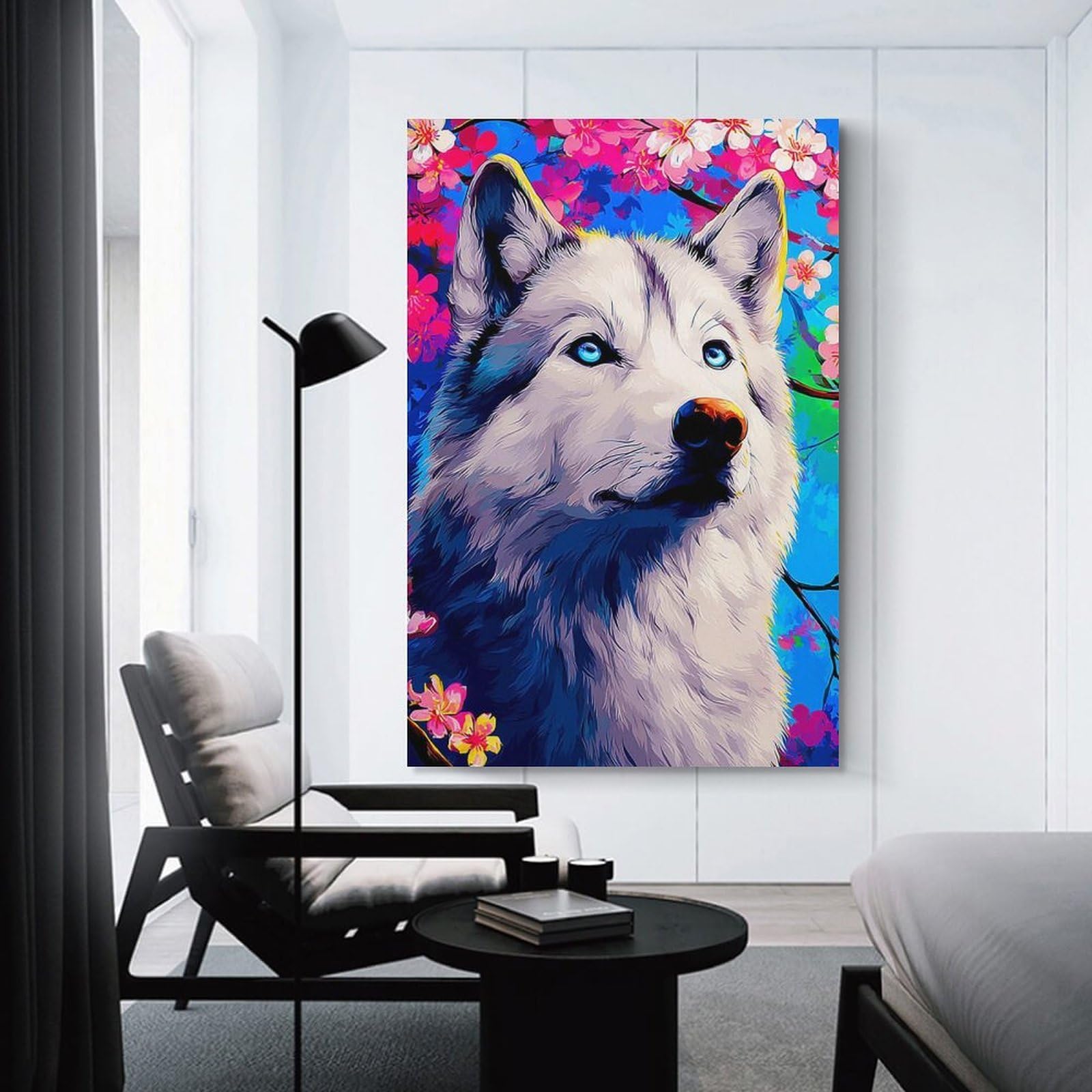 Junmoney Unframe-Colorful Wolf With Blossoms Colorful Wolf With Blossoms Wall Picture Print, 16X24inch(40X60cm), For Workspace Walls, Study Corners Or Bedrooms, Wall Art That Adds Style To Work Areas