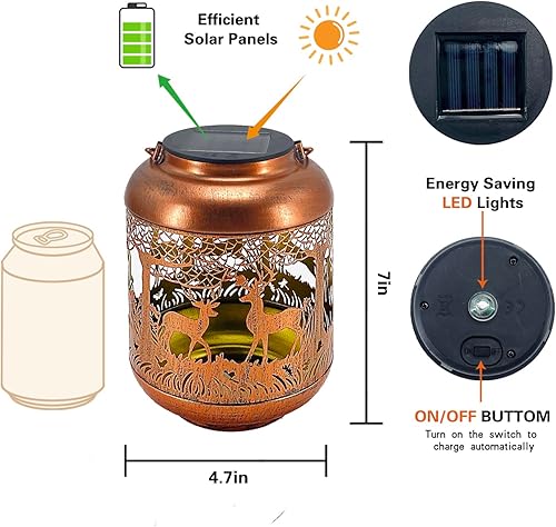 Vista 26 de Faroles solares de mariposa para exteriores, impermeables, luces solares colgantes, regalos para mujeres y hombres, faroles LED decorativos de metal