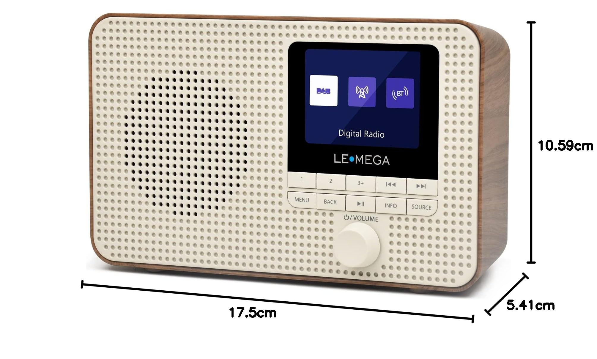 LEMEGA DR3 DAB/DAB+ e FM Radio digitale portatile, Bluetooth,uscita cuffie,40 stazioni preimpostate,doppio allarme orologio,batterie portatili o alimentate da rete,display a colori - Noce