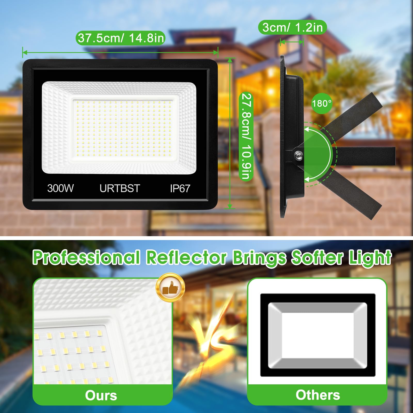 LED Strahler Außen 300W,30000LM Außenstrahler IP67 Wasserfest LED Scheinwerfer,7000K Kaltweiß Superhell LED Strahler,LED Fluter Aussenstrahler für Garten,Garage,Hof,Flur,Auffahrt