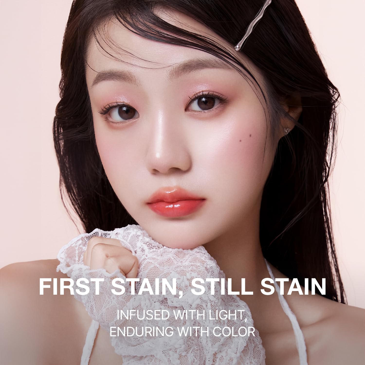 HEVVY MAKEUP First Stain Glow Tint – Glossy Lip Stain with Long Lasting Color, Non-Sticky Lightweight Finish, Vegan & Cruelty-Free K-Beauty Lip Tint for Natural Glow, Sunkit Coral, 0.11 fl oz / 3.3 ml