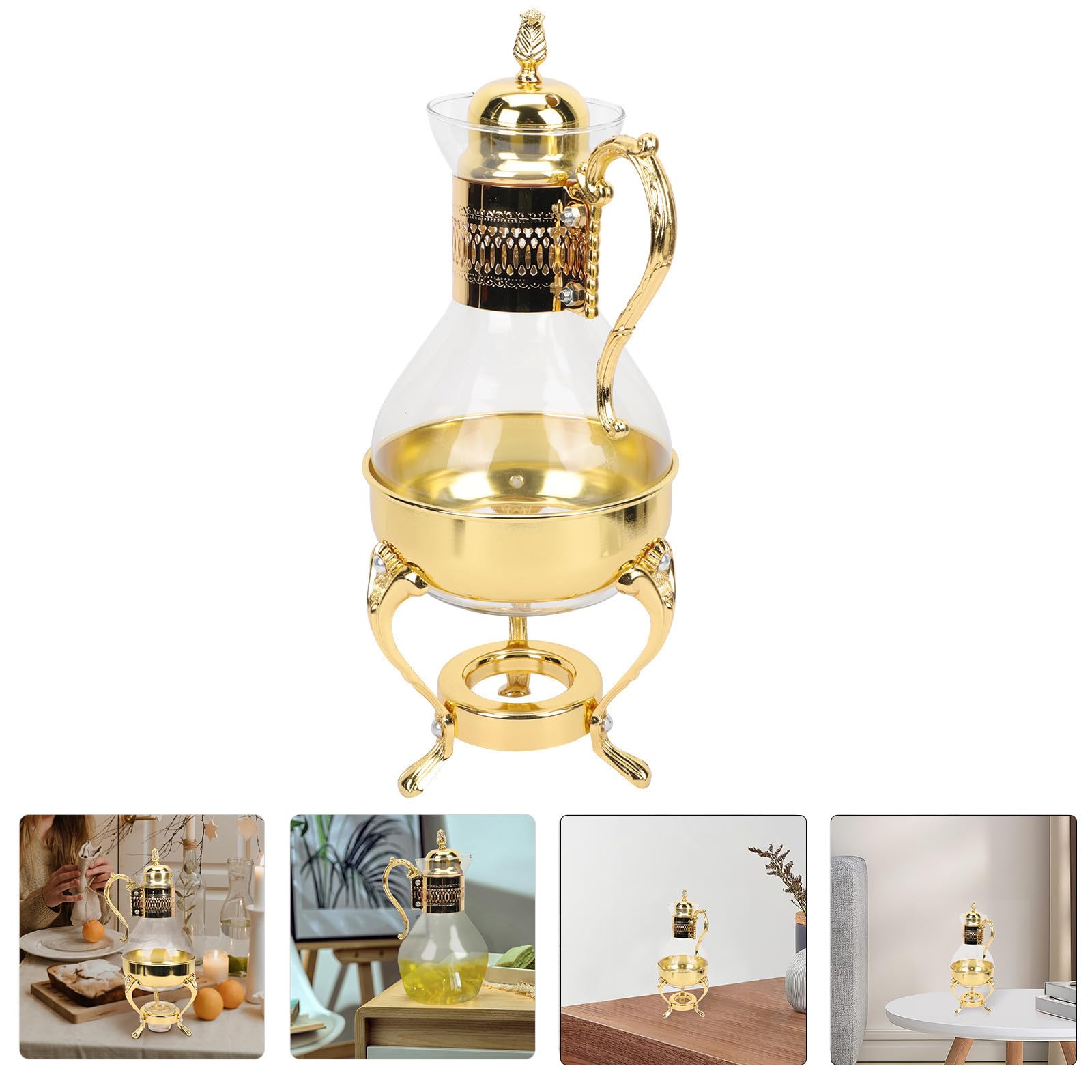 Kichvoe Beheizbare Teekanne aus Glas mit Großem Fassungsvermögen und Zinklegierunggriff Sicher und Komfortabel Elegantes Europäisches Design für Haushalt und Teestunde