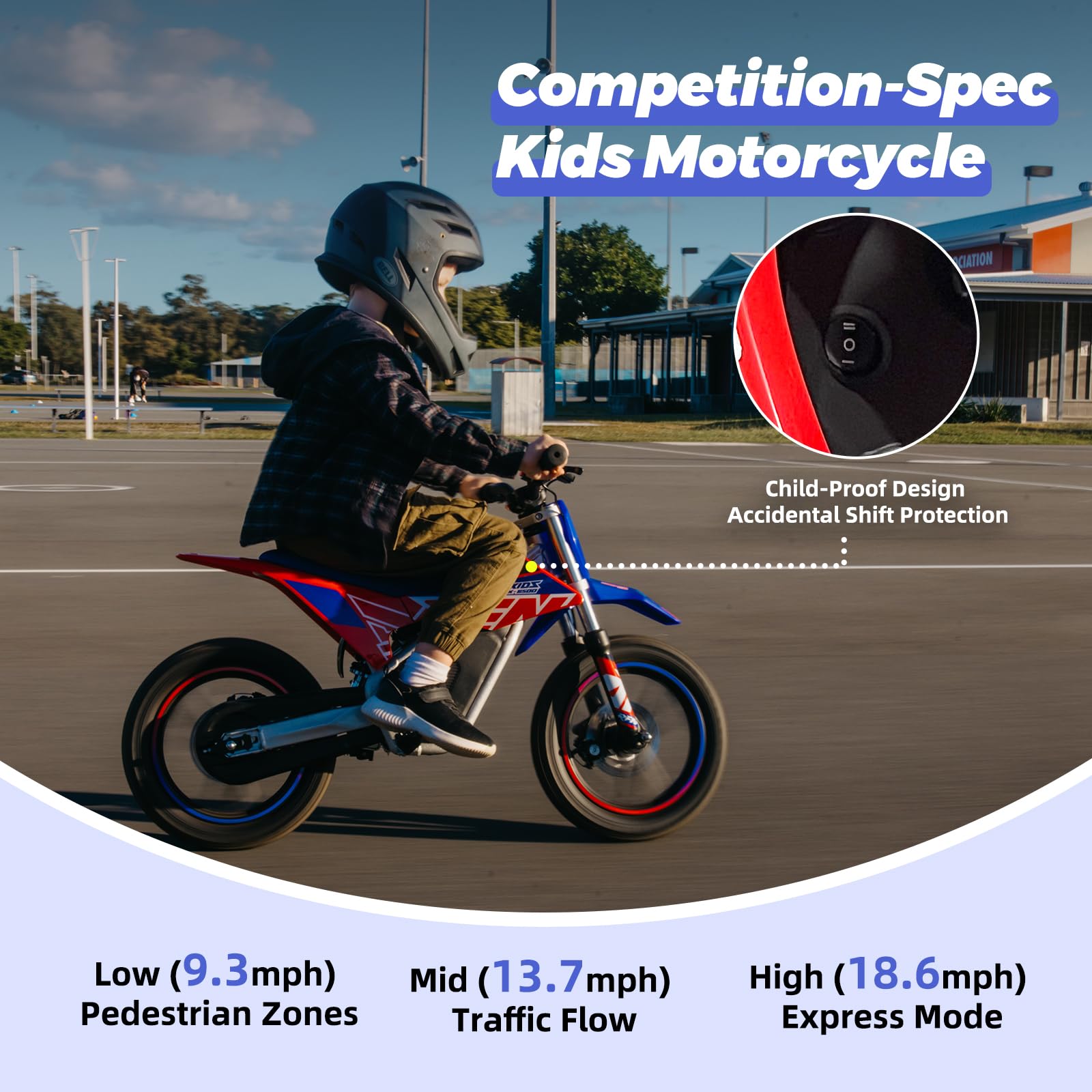 RFN SX-E350 36V Kinder Elektro Dirt Bike Elektromotorrad für Kinder 350W Motor 500W Spitzenleistung 14 Zoll Offroad Bike 20 km Reichweite 3 Gänge für 4 bis 8 Jahre