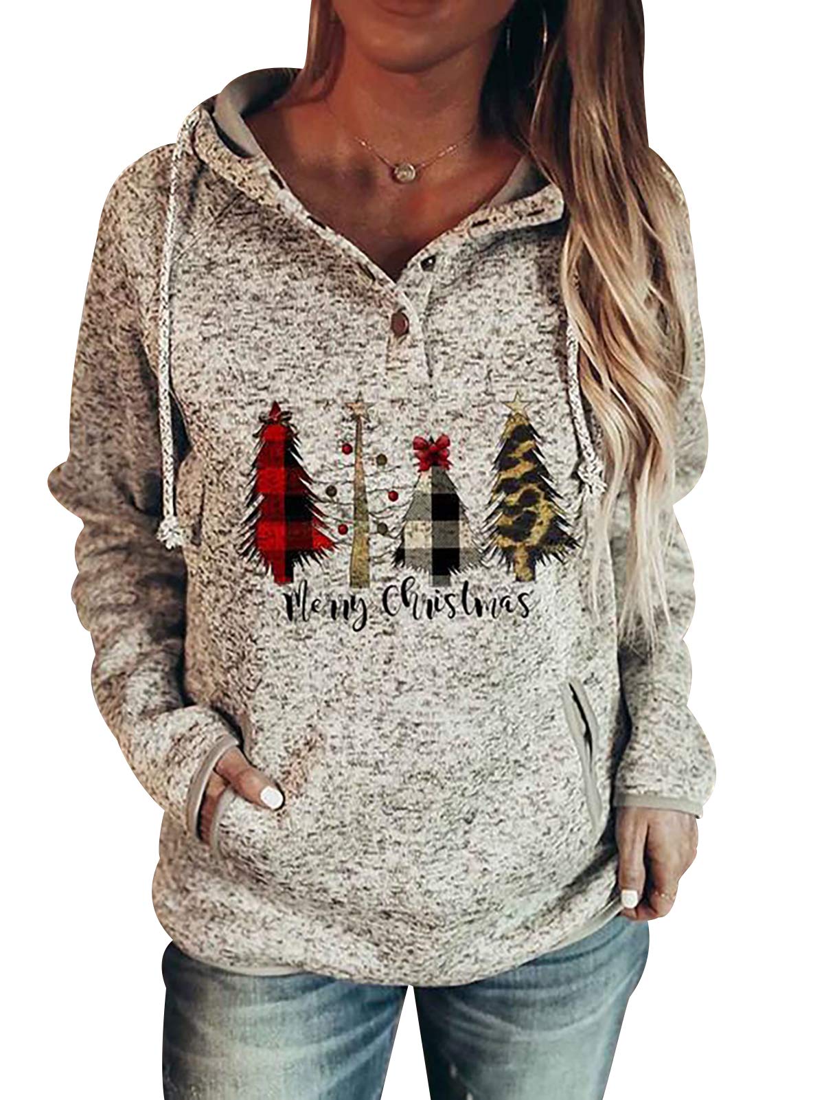 Christmas Hoodie for Women Ugly Christmas Jumpers Hoodies Women Xmas Jumper Ladies Novelty Funny Oversized Christmas Pullover Womens Reindeer Personalised Xmas Sweatshirts Christmas Sweatshirt Grey S
