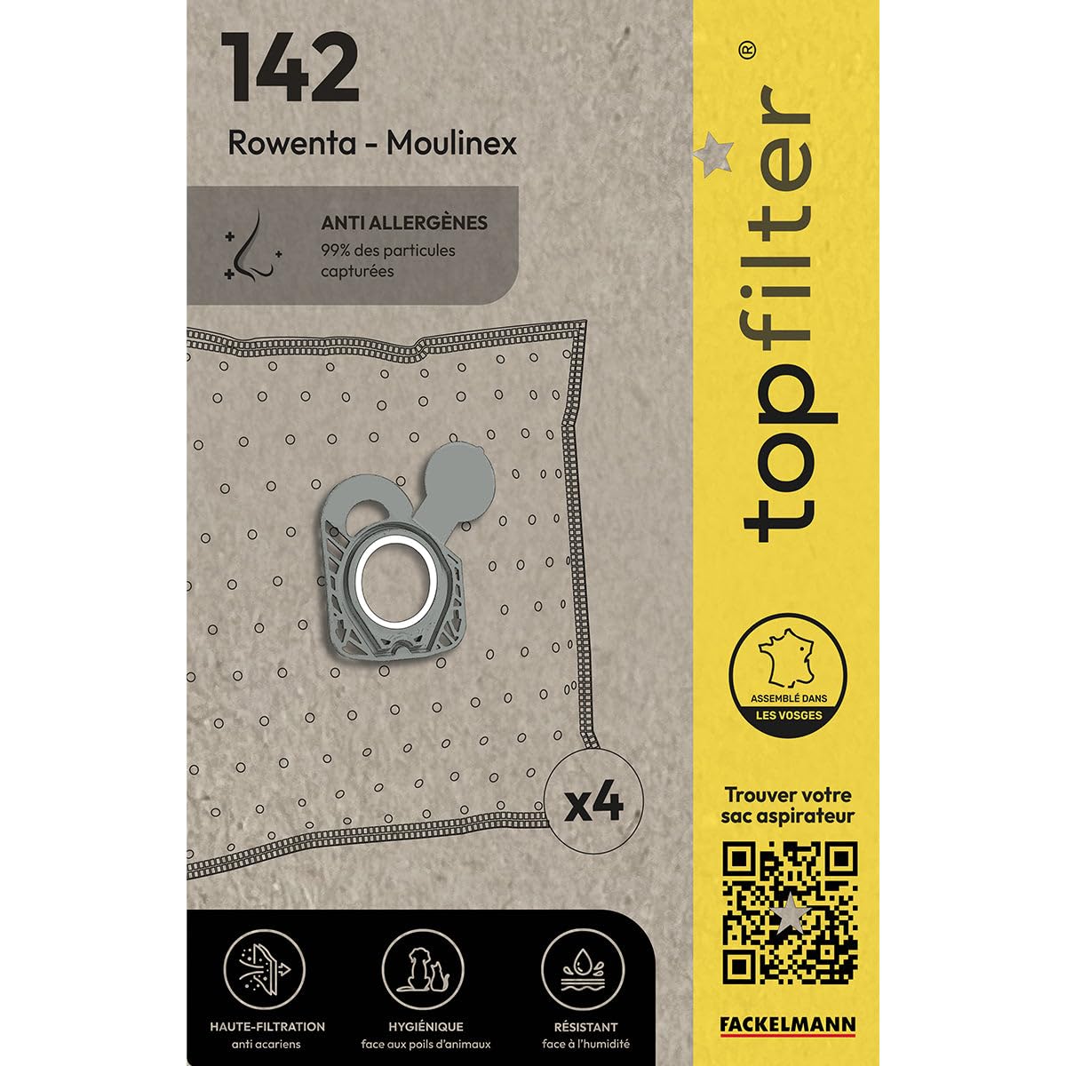 TOP FILTER Set of 4 Vacuum Cleaner Bags for Moulinex/Rowenta, Synthetic, 26 x 18 x 3.5 cm
