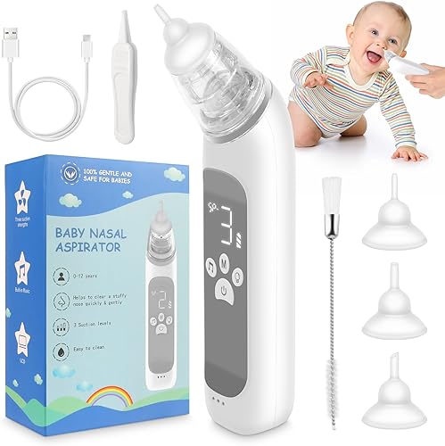 Aspirador nasal para bebé, aspirador eléctrico de nariz para niños pequeños, aspirador de nariz para bebé, limpiador automático de nariz con 3