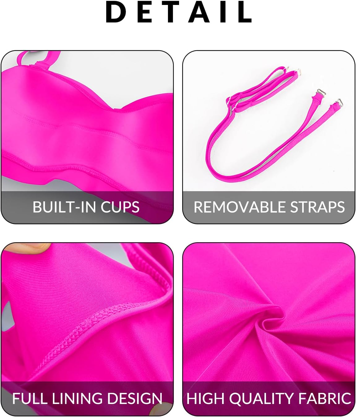 Yonique Women Plus Size Two Piece Swimsuits High Waisted Bathing Suits Bandeau Bikini Tummy Control Swimwear - Image 6