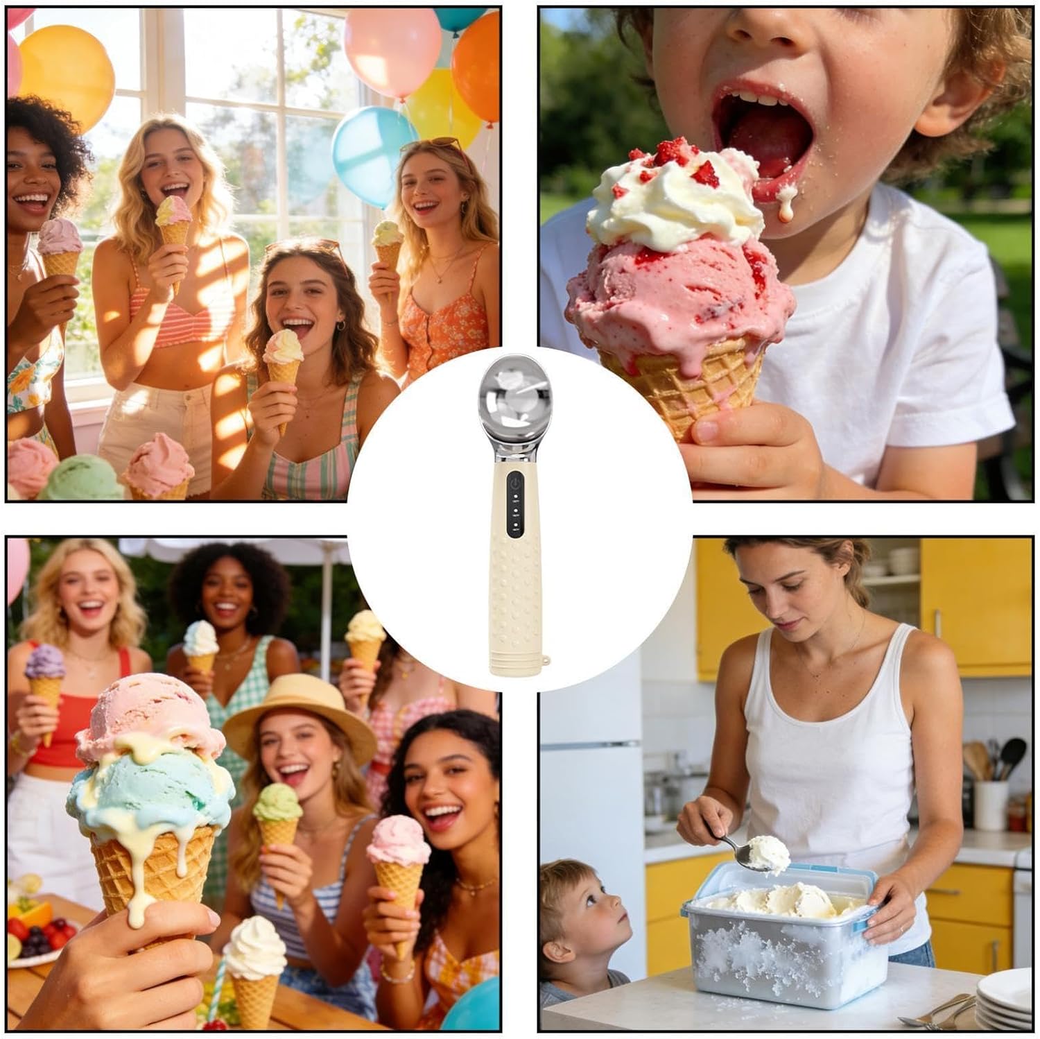 Ice Cream Scooper - Rechargeable Heating Dessert Server - Electric Ice Cream Scoop - for Home Dorm Kitchens Parties Buffets Cupcakes Desserts Bakeries Candy