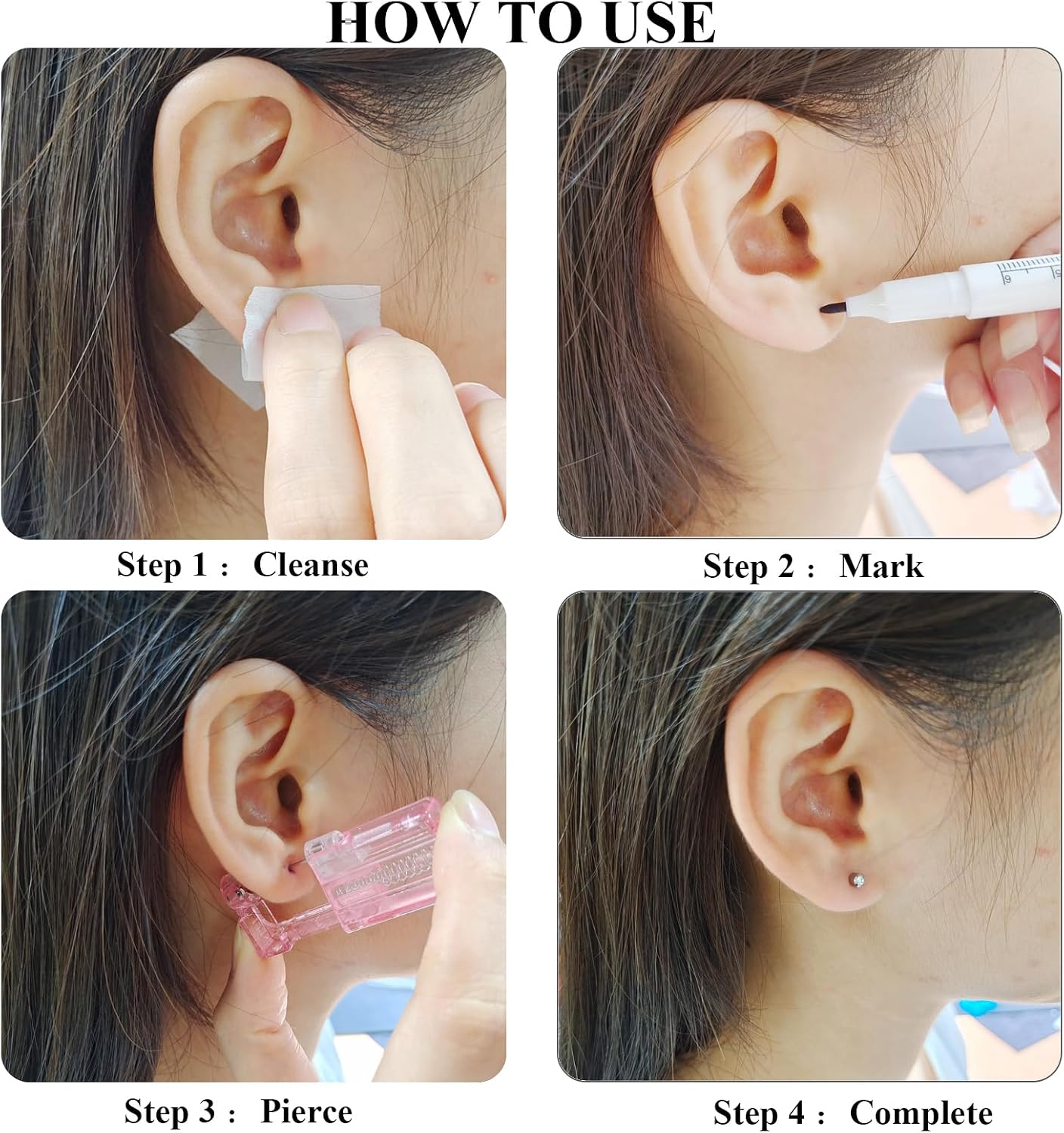 Self Ear Piercing Kit,2 Pack Disposable Ear Piercing Gun with Cubic Zirconia Ear Stud,at Home Household Body Piercing Tools