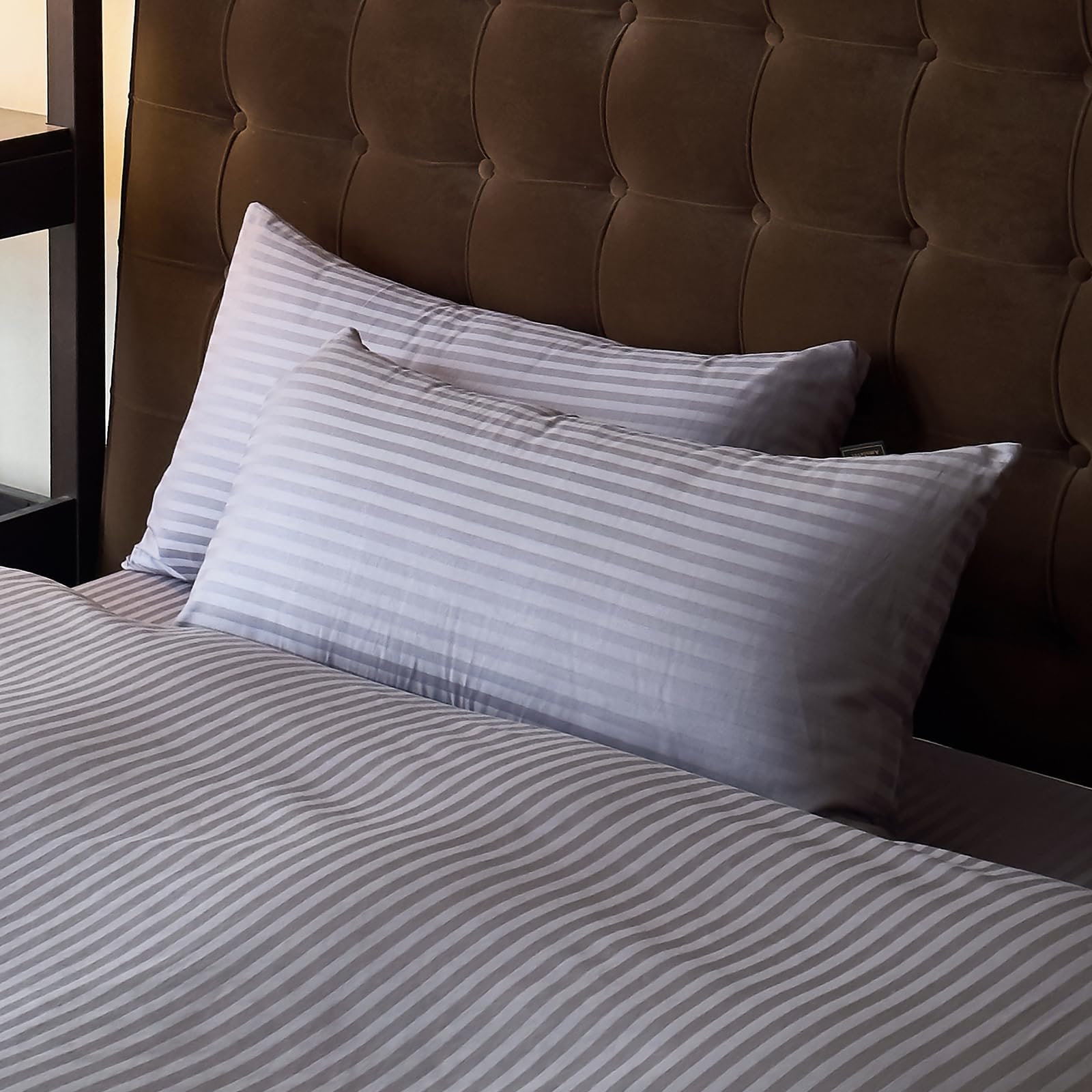 Amolavet Hotel Kissenbezuge 40x80 2teilig Set Mako Satin Baumwolle Grau Damast Streifen kissenbezuge 40 x 80 2er Set für Ganzjährig