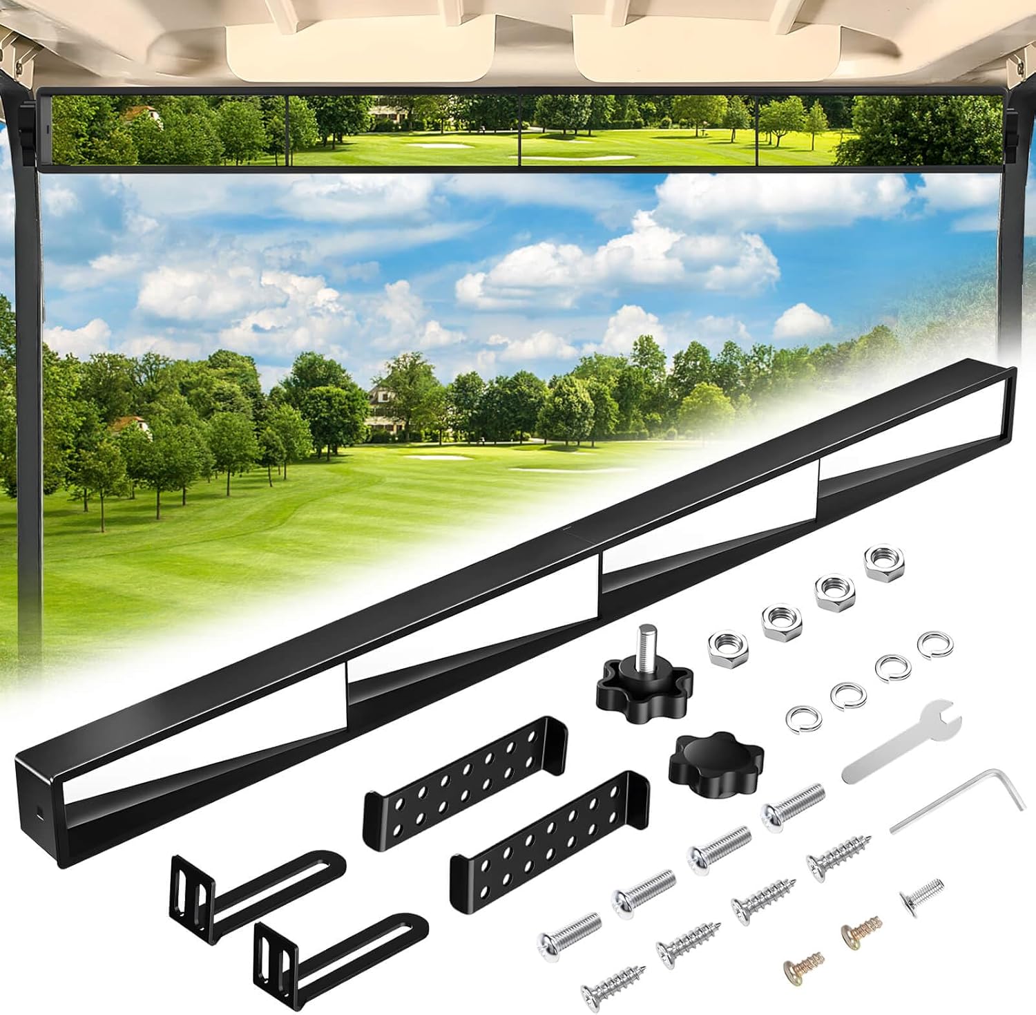 Golf Cart Rear View Mirror 4 Panel Wide Angle Fit Most EZGO, Club Car, Yamaha, Star, Zone Golf Carts, Eliminate Blind Spots Wink Mirror for Car UTV SUV Van Truck