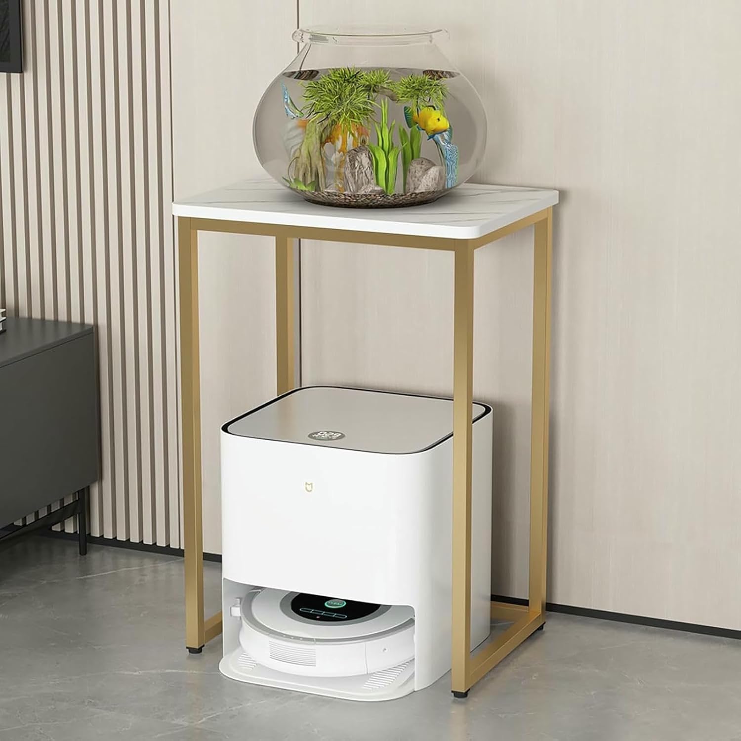 Robot Vacuum Stand Cabinet,Storage Rack Above The Sweeping Robot,Narrow Corner Hidden Robot Vacuum Stand,Wood Freestanding Rack Space Saver for Home Office