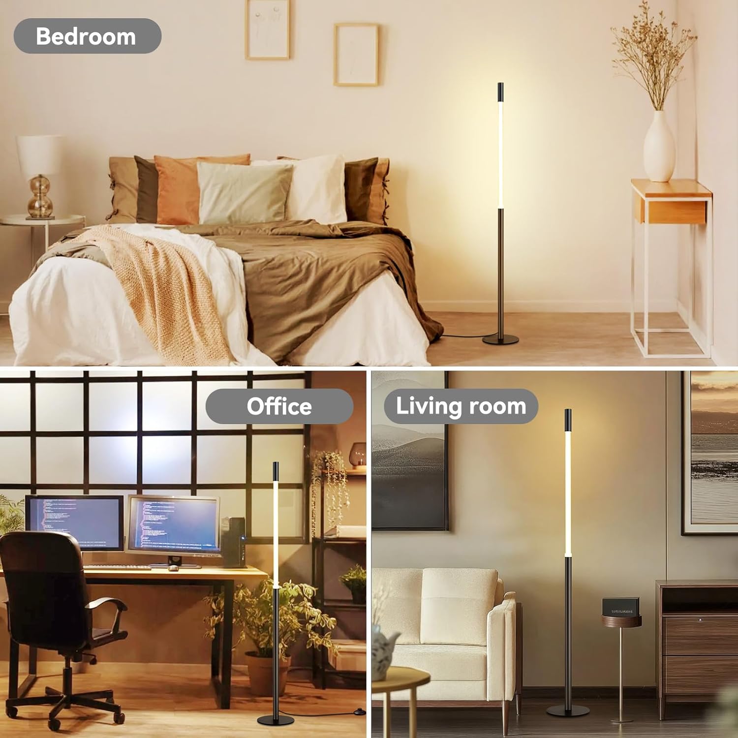 LED Dimmable Floor Lamp with Remote & Foot Switch, 2700–6000K Adjustable Color Temperature & Stepless Dimming, Slim Linear Tube Tall Standing Lamp, Modern Black Corner Lamp for Living Room Bedroom