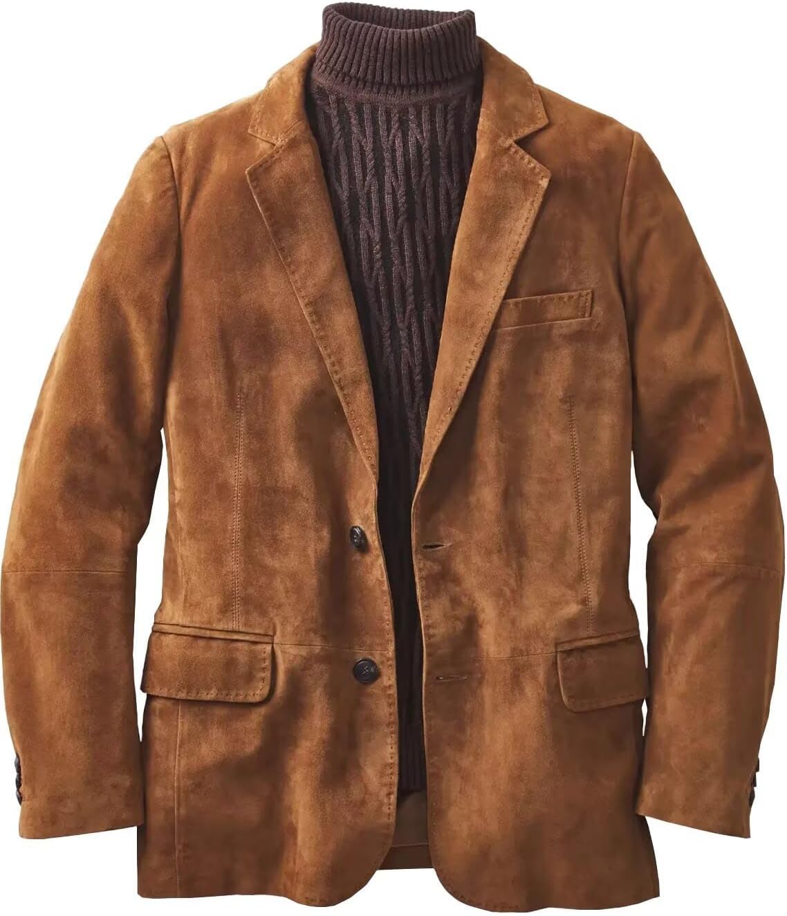 Men's Suede Blazer 2 Buttons Classic Vintage Lapel Suit Jacket for Wedding Dinner