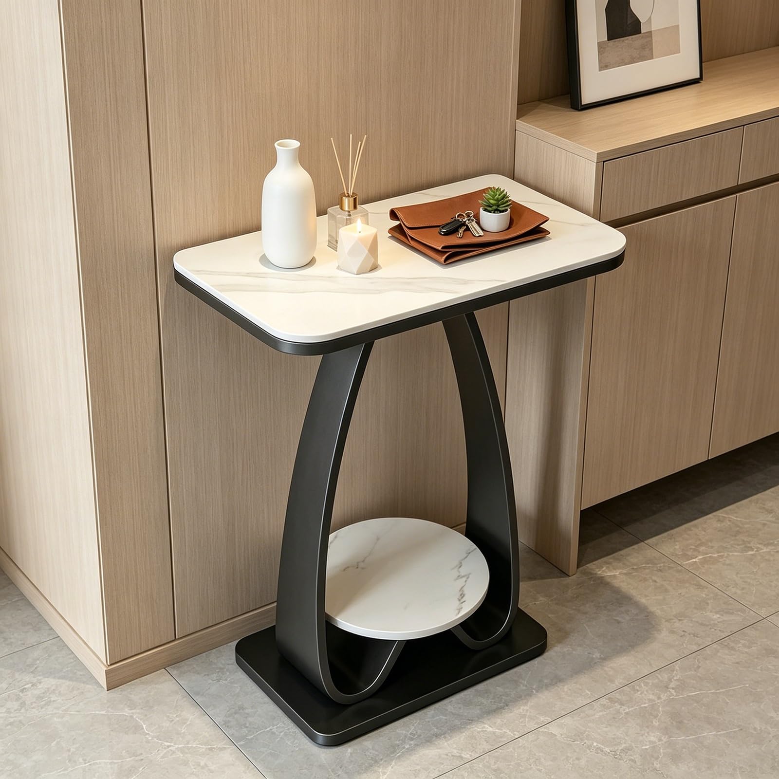 Consolle Ingresso, Tavolo Ingresso con Struttura Acciaio Al Carbonio, Ripiano Inferiore, Adatto per Corridoio, Atrio(Black,50x30x75CM/20x12x29IN)