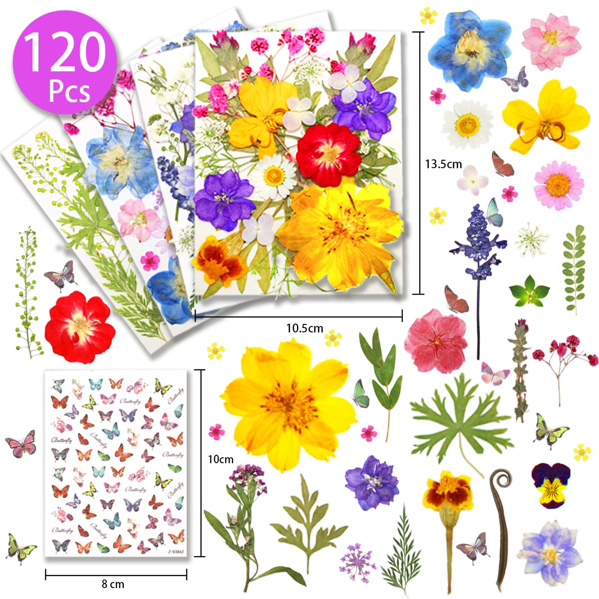 Fiori Secchi Decorativi Set 120 pz 30 Tipi per Decorazioni DIY Scrapbooking Resina Gioielli