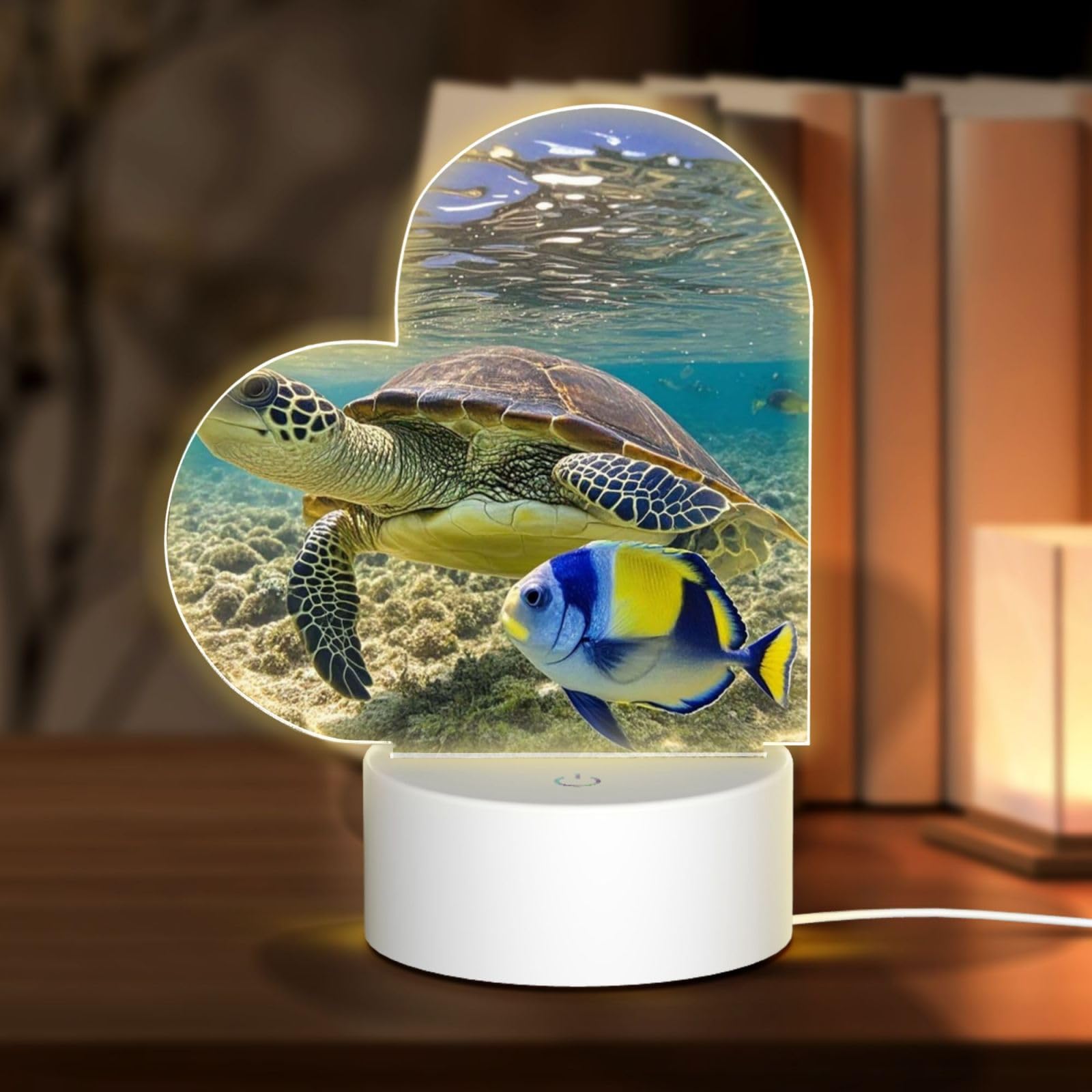 GlbnSHeric Night Light Personalized Gifts Acrylic Night Light for Grandmother Turtle and Fish Acrylic Plaque USB Table Lamp 3 Colors Change Smart Touch Acrylic Nightlight for Grandma Christmas