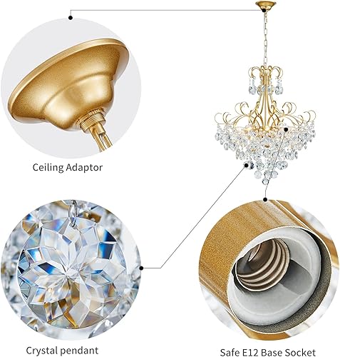 Miniatura 4 de ANJIADENGSHI Lámpara de araña de cristal, moderna lámpara colgante de cristal K9 para comedor, lámpara colgante de techo vintage, 10 luces doradas