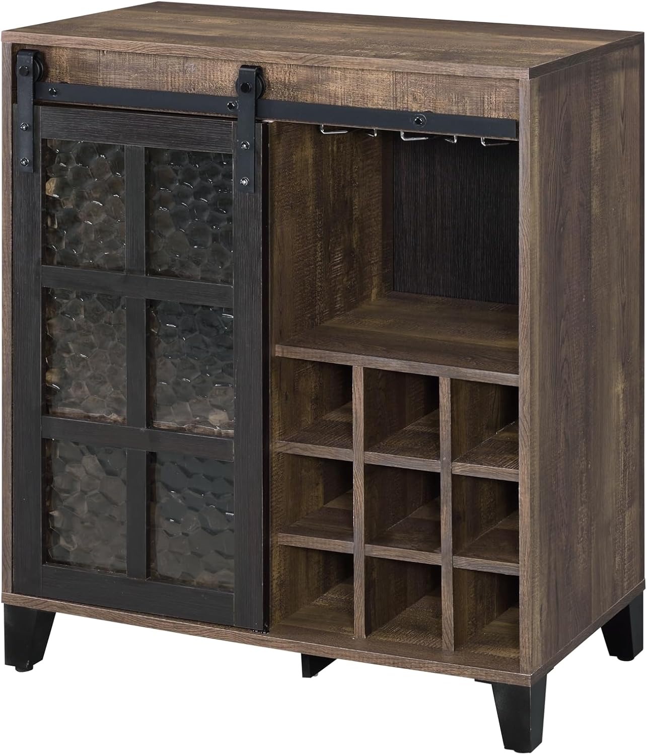 Rustic Oak and Black Wine Cabinet with Door
