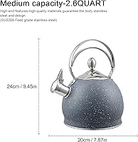 Vista 7 de Creative Home - Tetera silbante de acero inoxidable de 2.5 cuartos de galón con fondo de aluminio capsulado para agua caliente de ebullición rápida