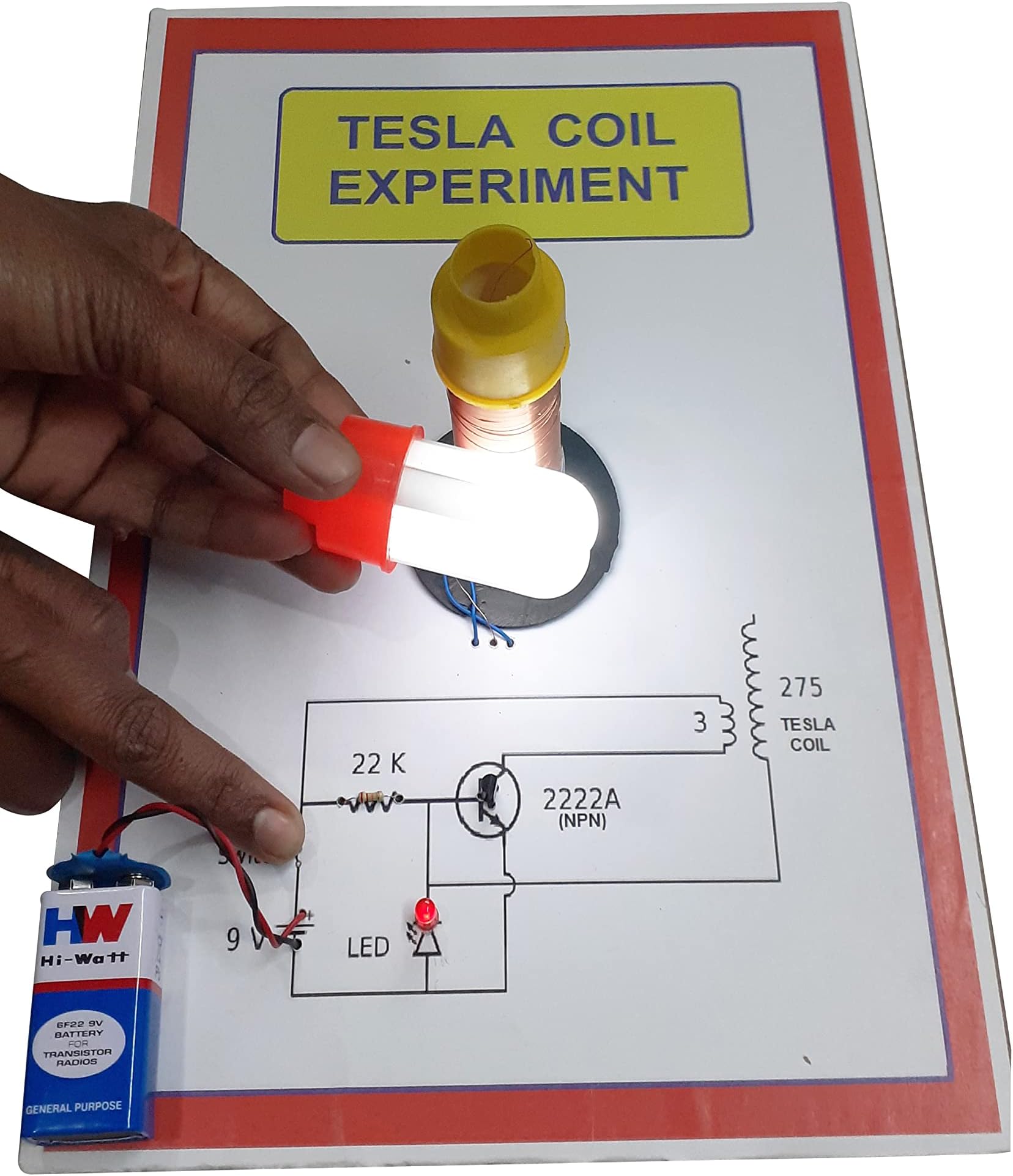 Tesla Coil Experiment Physics Science Working Model-Project A4 Size Tesla Coil Project Handmade Learning Kit.
