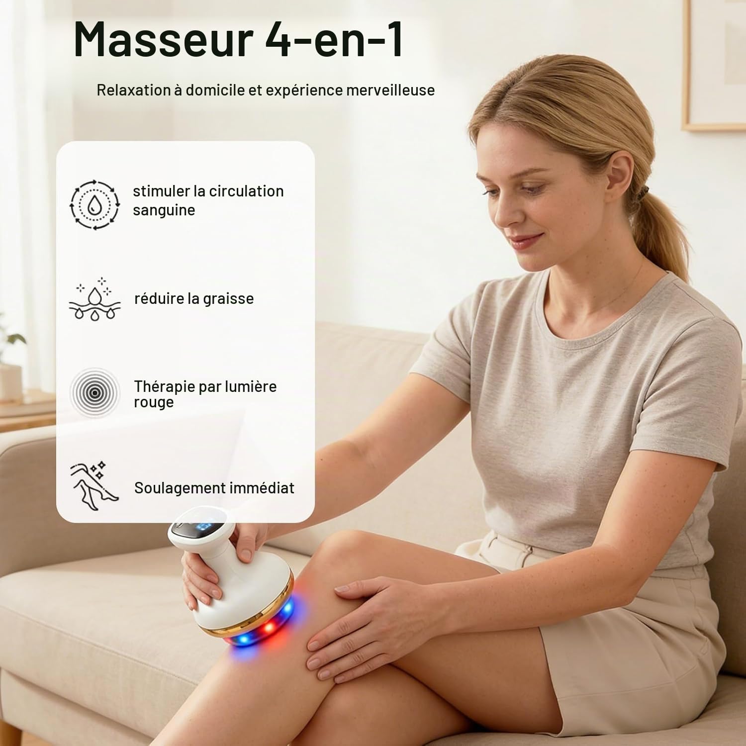 Appareil De Massage 4-En-1 Contre La Cellulite,Masseur Anti Cellulite électrique à Ventouse,9 Niveaux De Chauffage,9 Niveaux D'aspiration,Raffermissement Pour Visage,Ventre,Jambes,Bras (A)