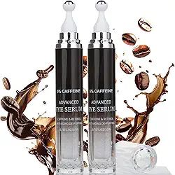 Creme para olhos com cafeína para inchaço e olheiras, creme sob os olhos para olhos inchados, bolsas e rugas, 2 unidades de soro antienvelhecimento com rolo sob os olhos, reduz linhas finas e hidrata