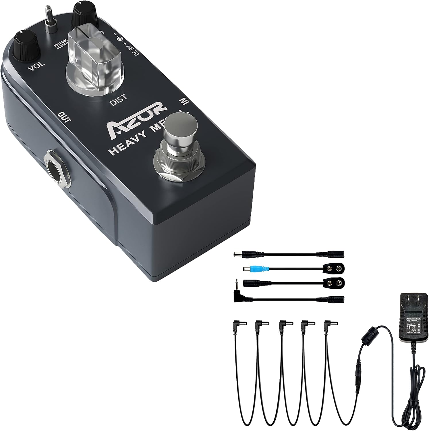 AZOR Pedal Power Adapter with Heavy Metal Distortion Guitar Effects Pedal 3 Modes Controls