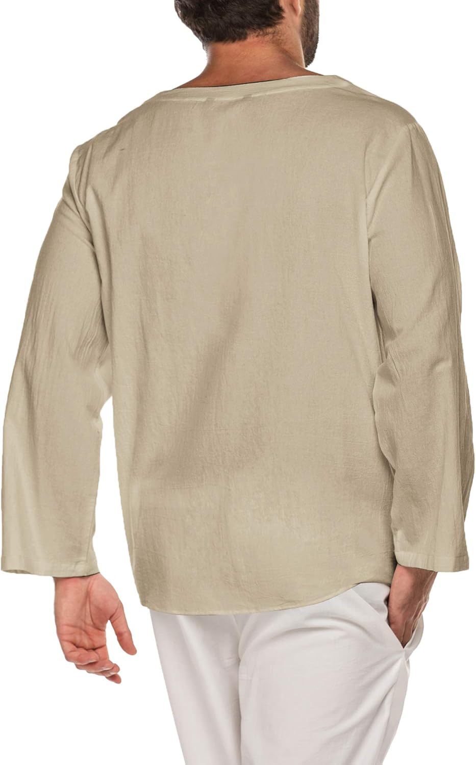 COOFANDY Mens Cotton Linen Shirts Lace Up Casual Beach Hippie Tee Shirts V Neck : Clothing, Shoes & Jewelry