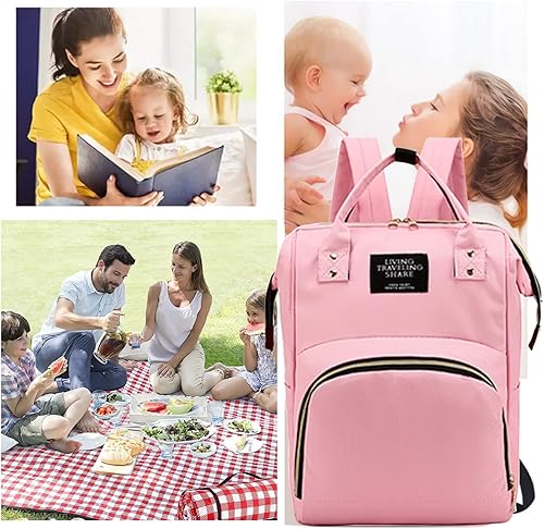 Miniatura 7 de Bolsa de pañales con bolsas organizadoras, bolsa de pañales multifunción para el cuidado del bebé, mochila de viaje de gran capacidad, New-rosado,