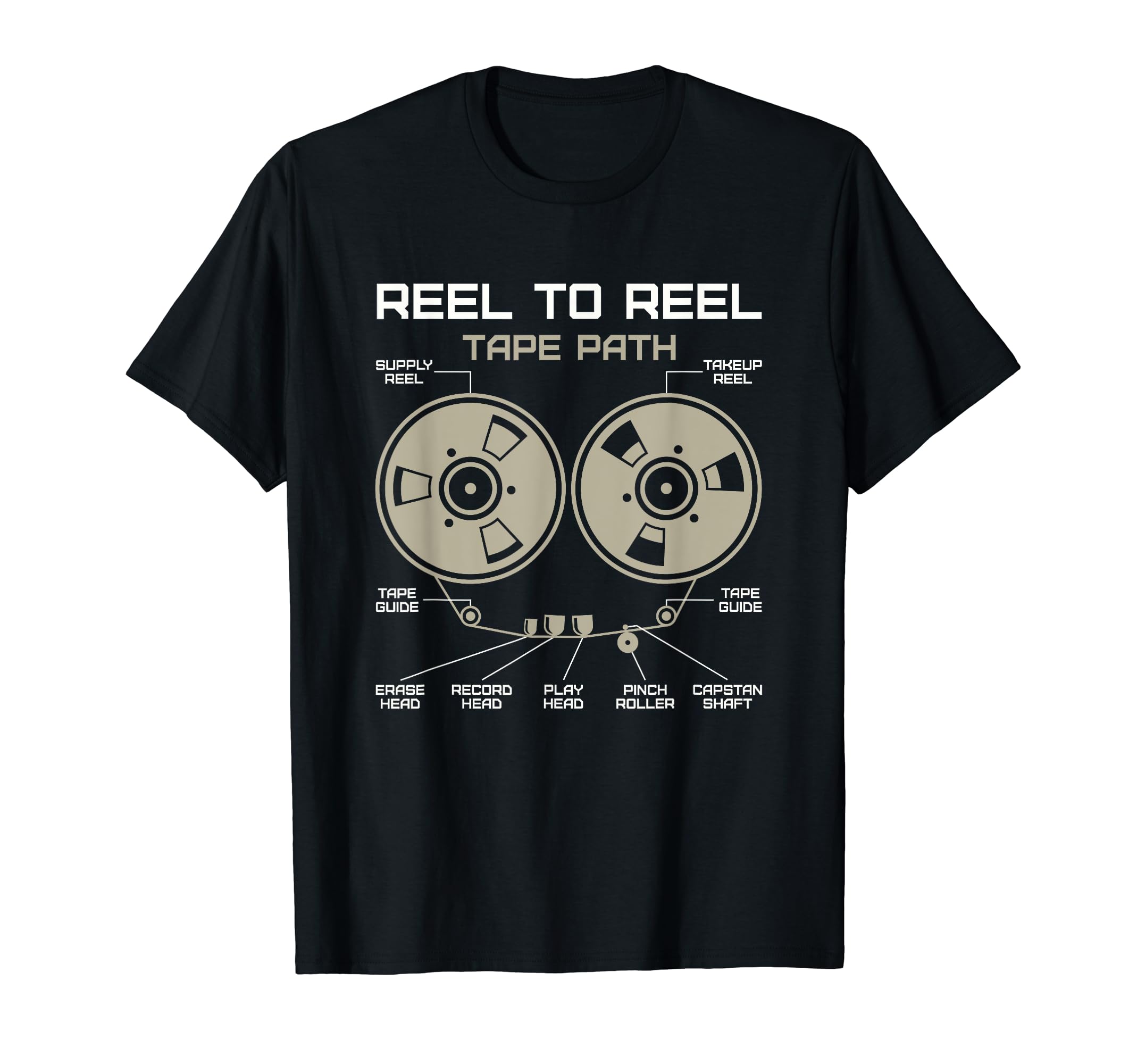 Vintage Audiophile Reel To Reel Tee Co. Reel To Reel Tape T-Shirt - Black, Unisex - Adults - Casual - Short Sleeve - Crew Neck - Modern - Music Theme - T-Shirt - Small