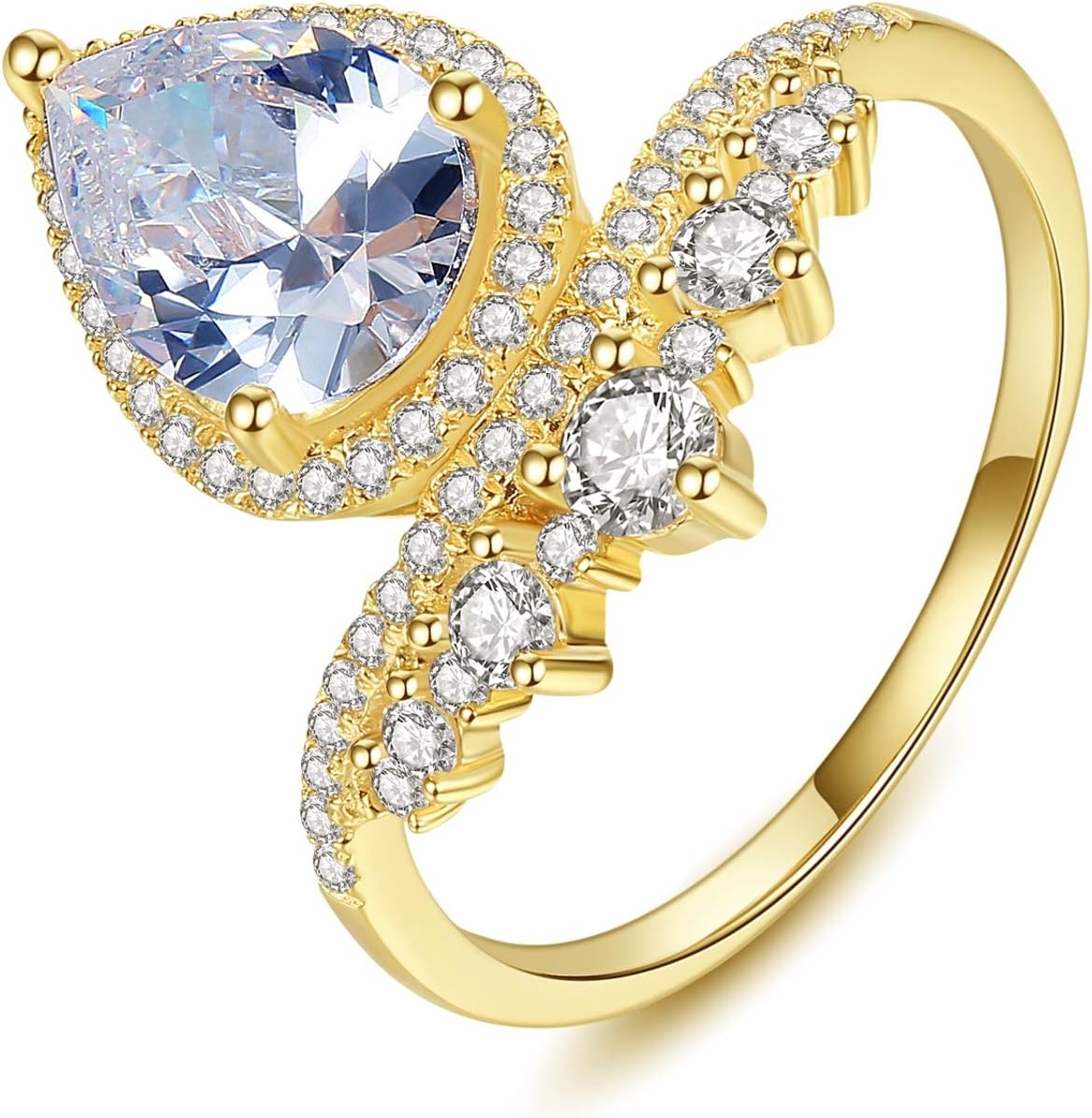 VIKI LYNN 18K Gold Plated 3A Water Drop Cubic Zirconia Cocktail Engagement Wedding Ring for Women
