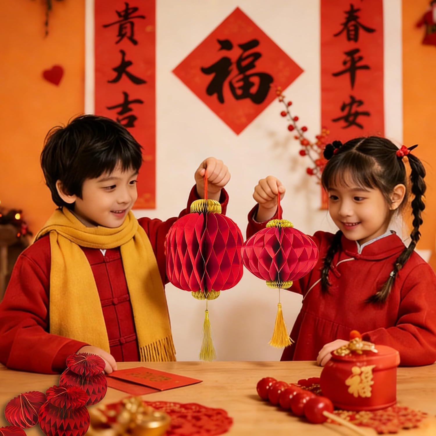 14pcs Chinese New Year Decorations Red Chinese Paper Lanterns for Lunar New Year, Birthday Party, Wedding, Restaurant Decor
